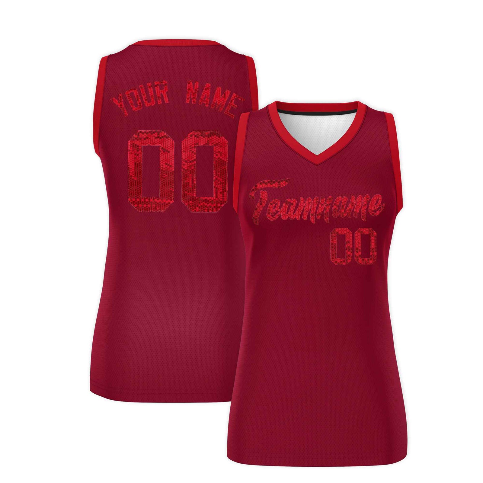 Custom Crimson Red Women Netball Sequined Dress