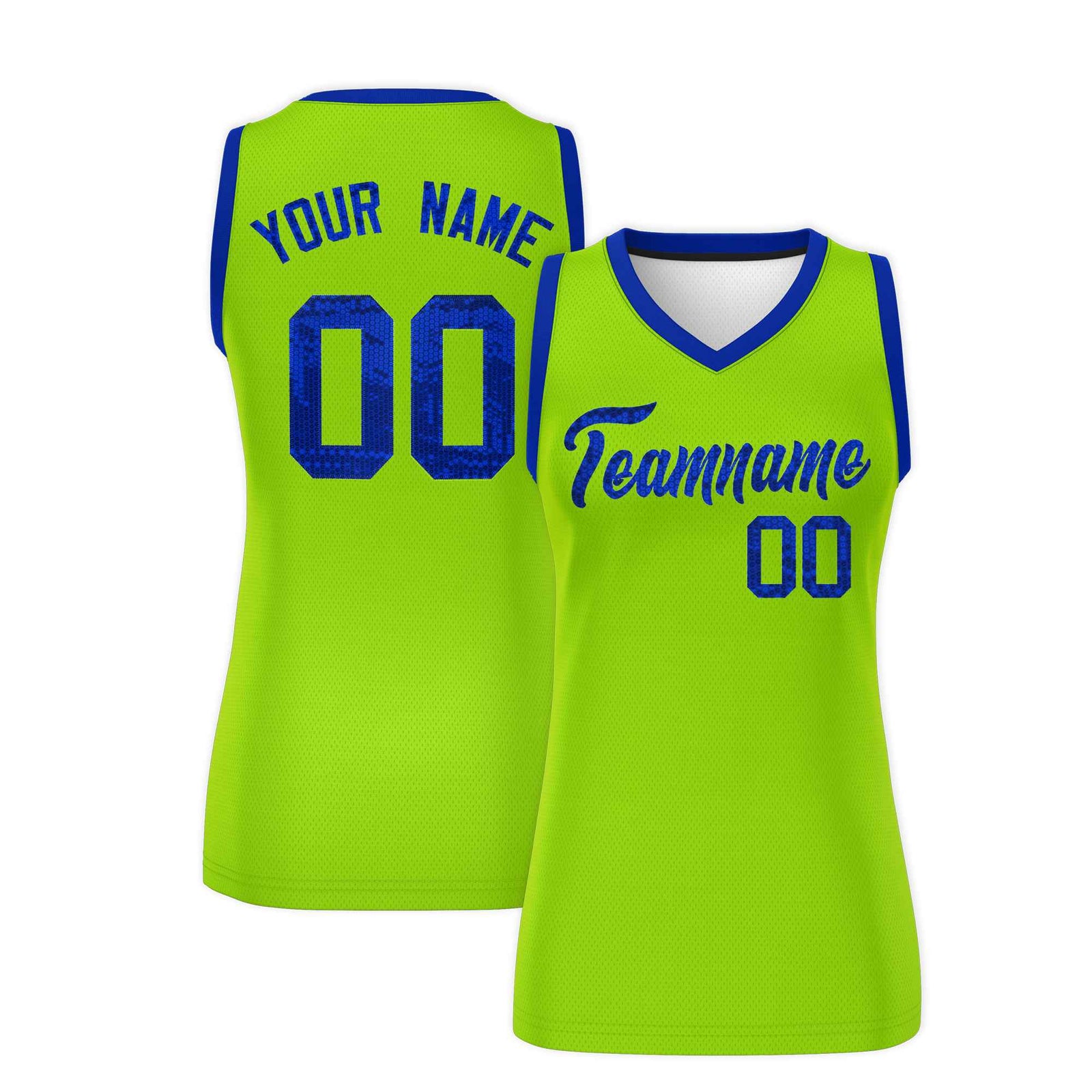 Custom Neon Green Royal Women Netball Sequined Dress