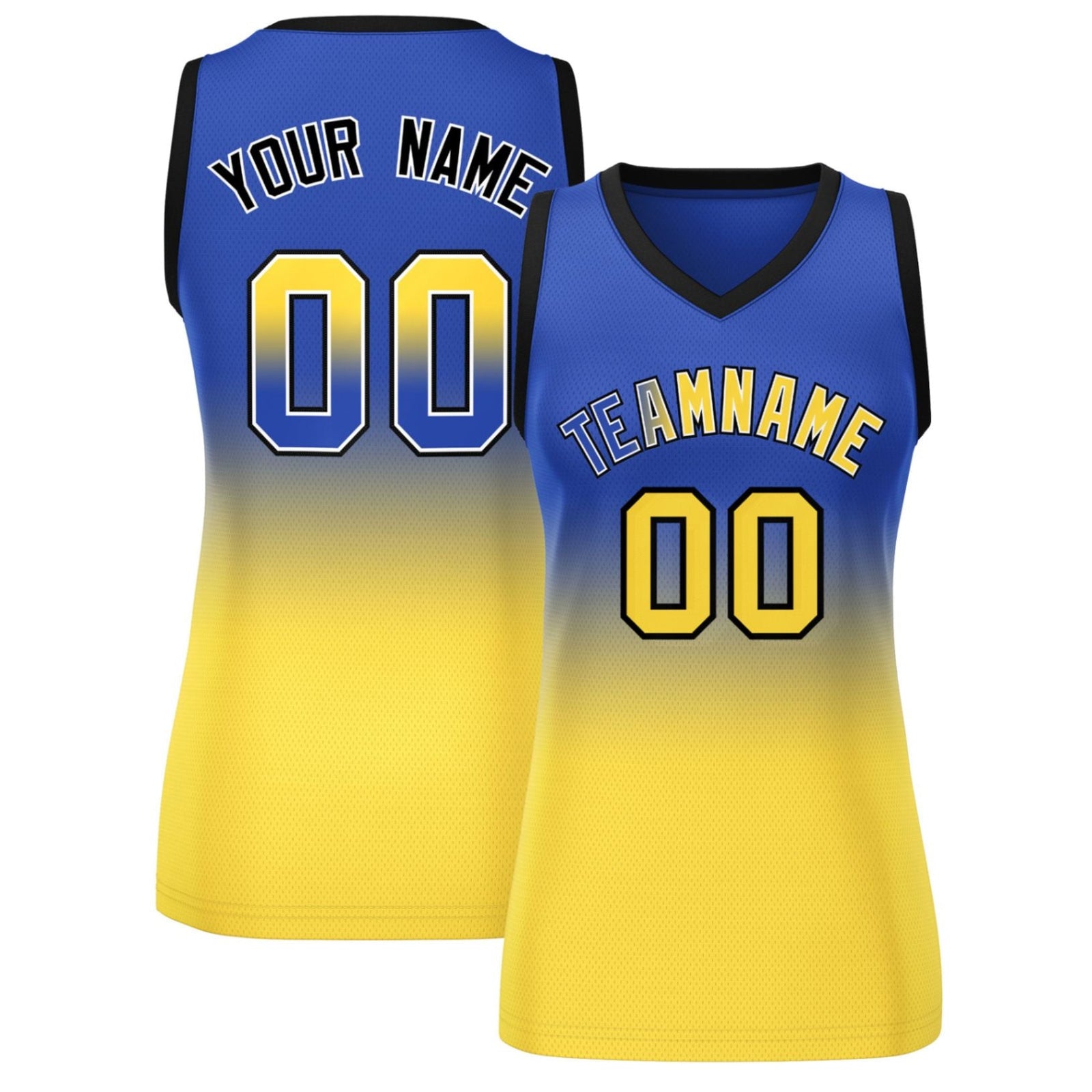 Custom Navy Gold Gradient Fashion Tops Mesh Netball Dress For Women