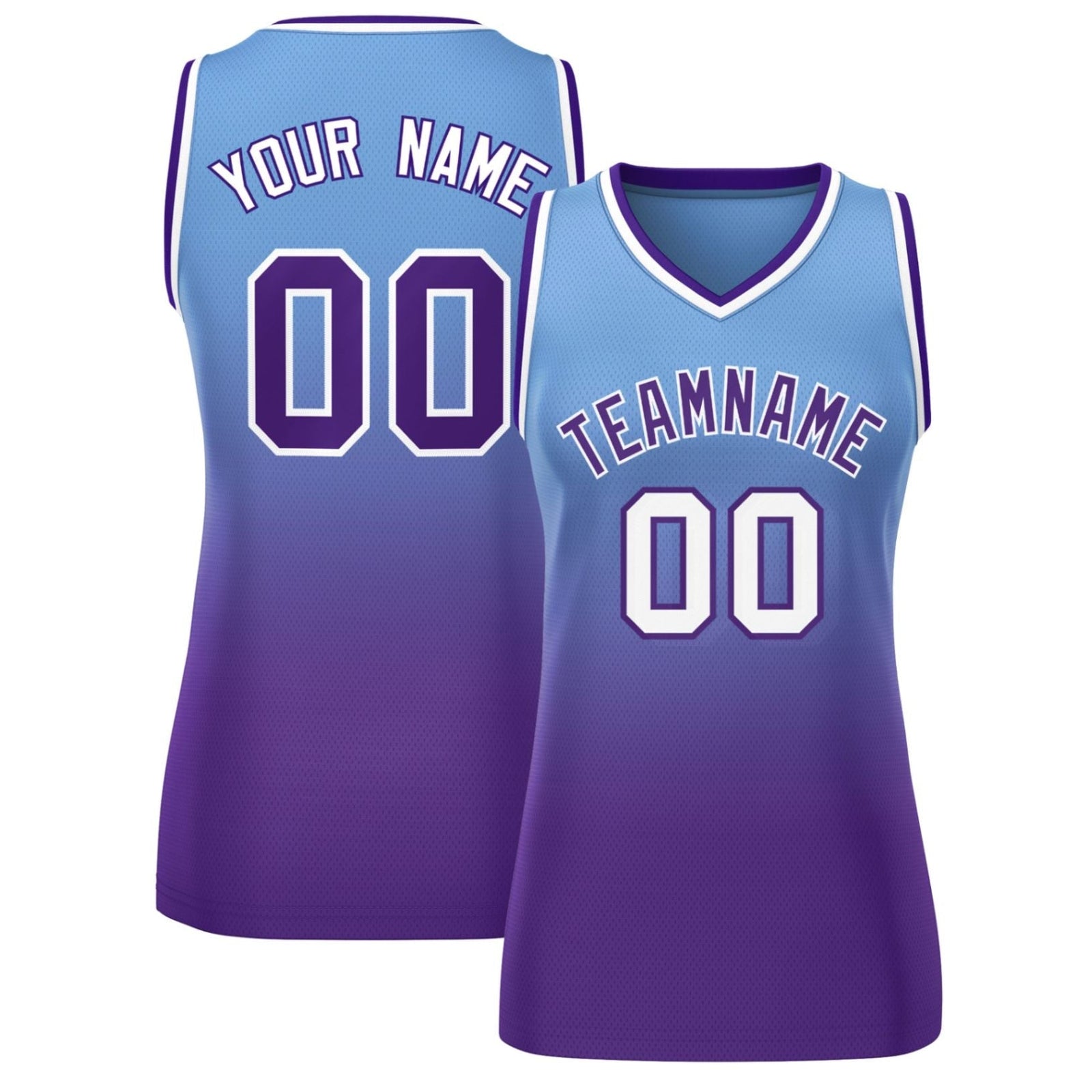 Custom Powder Blue Purple Gradient Fashion Tops Mesh Netball Dress For Women