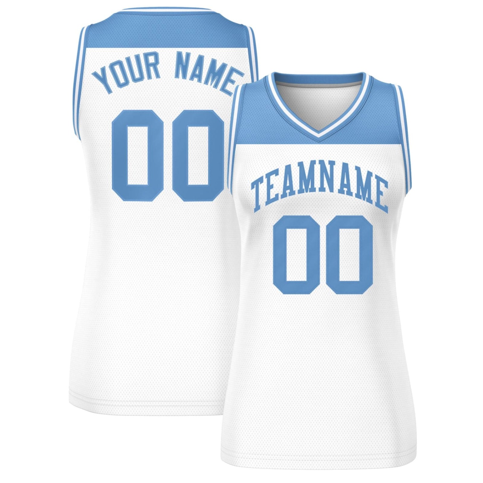 Custom Light Blue White Color Block Fashion Tops Mesh Netball Dress For Women