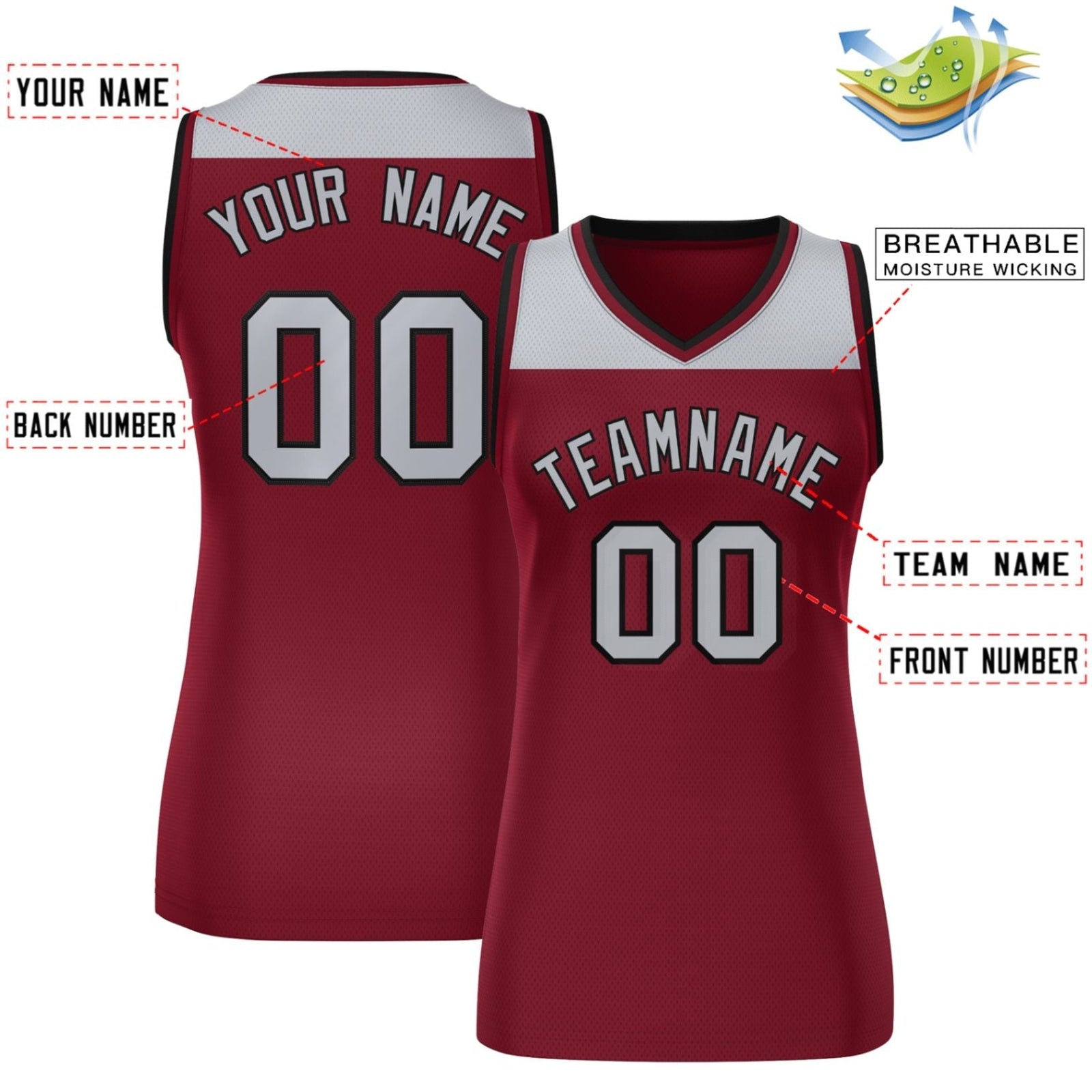 Custom Gray Crimson Color Block Fashion Tops Mesh Netball Dress For Women
