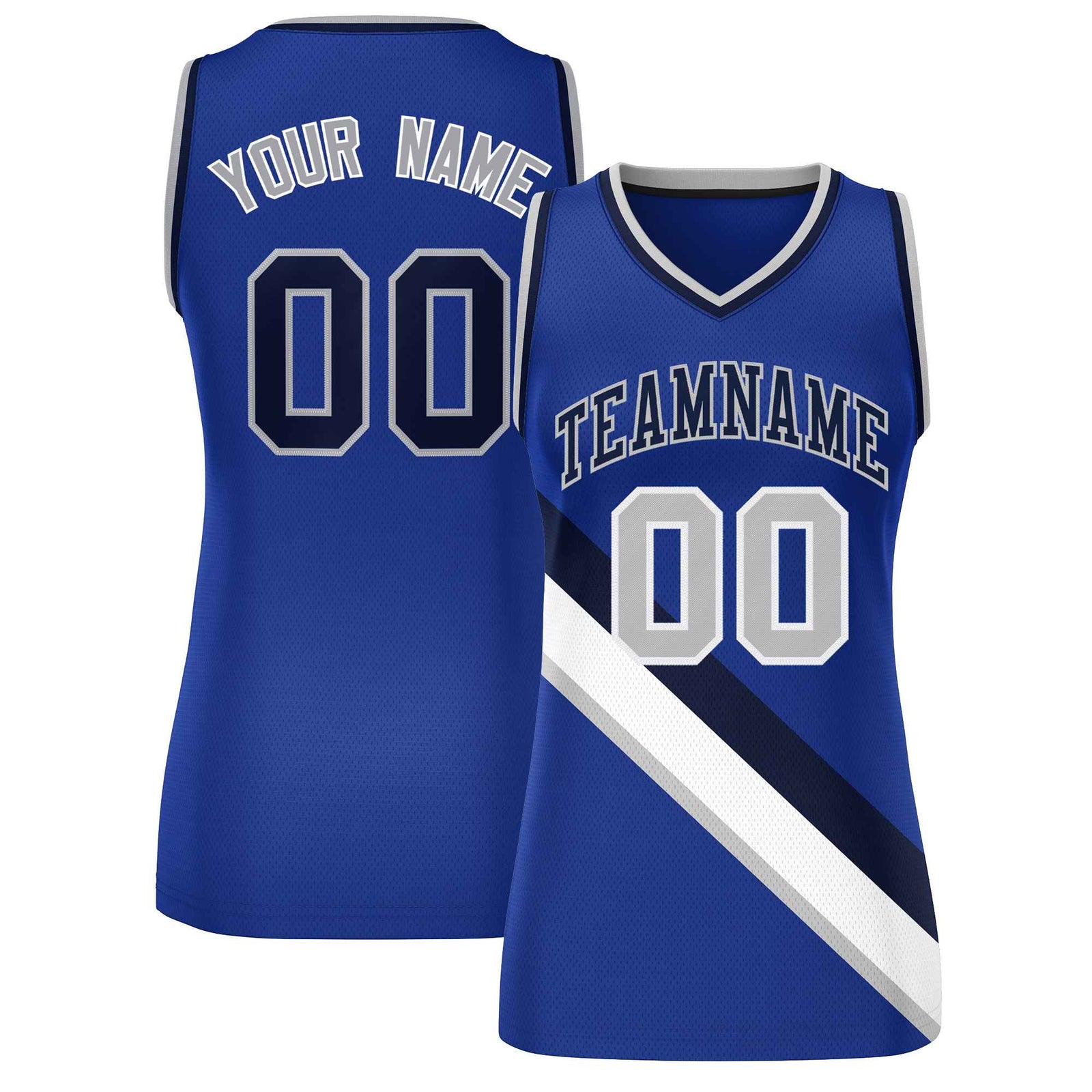 Custom Royal Navy-Gray Thick Slash Fashion Tops Mesh Netball Dress For Women