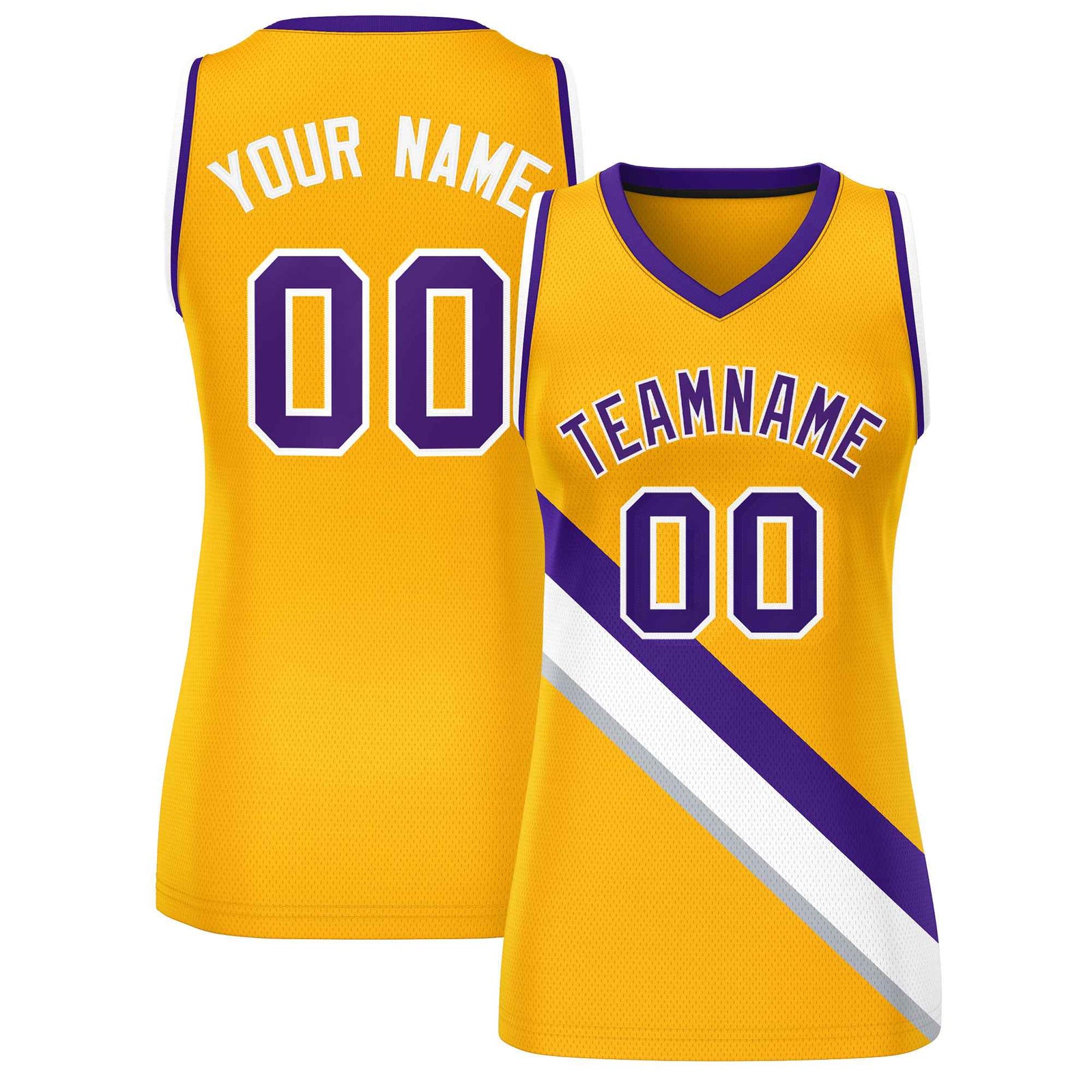 Custom Yellow Purple-White Thick Slash Fashion Tops Mesh Netball Dress For Women