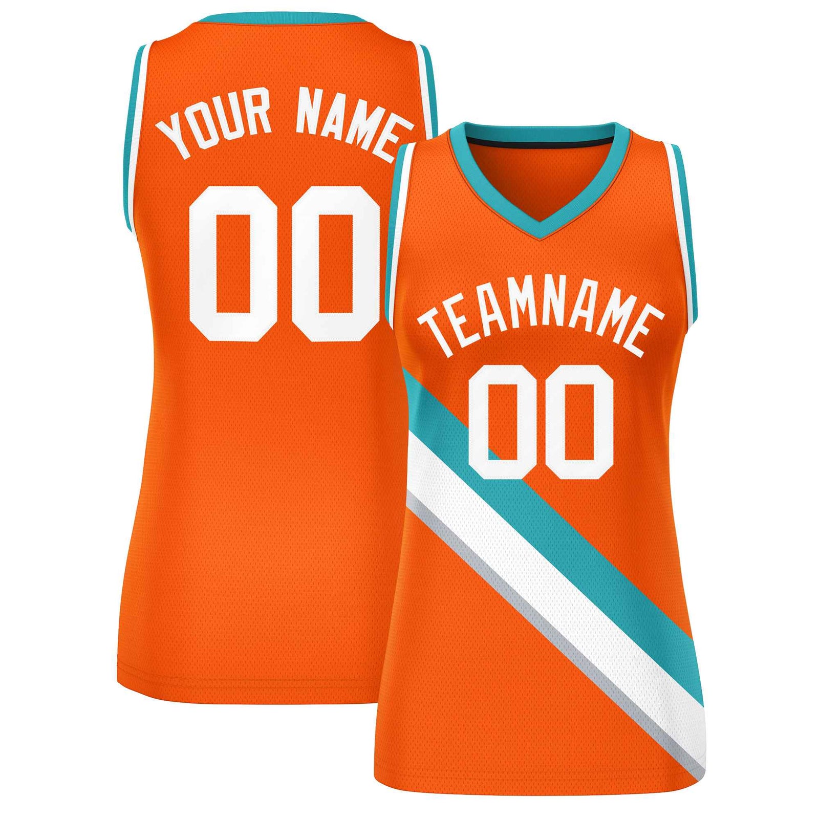 Custom Orange White-Aqua Thick Slash Fashion Tops Mesh Netball Dress For Women