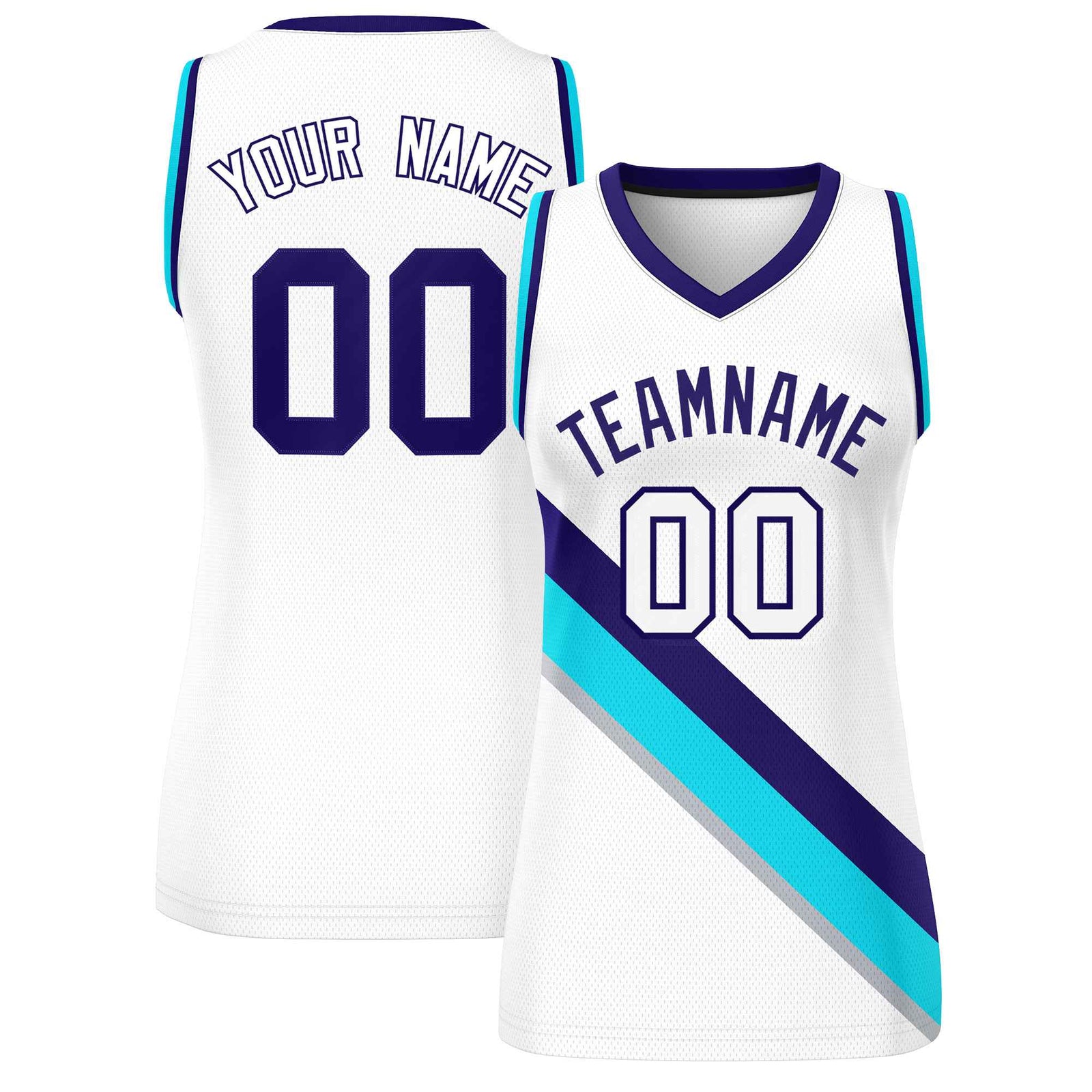 Custom White Purple-Powder Blue Thick Slash Fashion Tops Mesh Netball Dress For Women