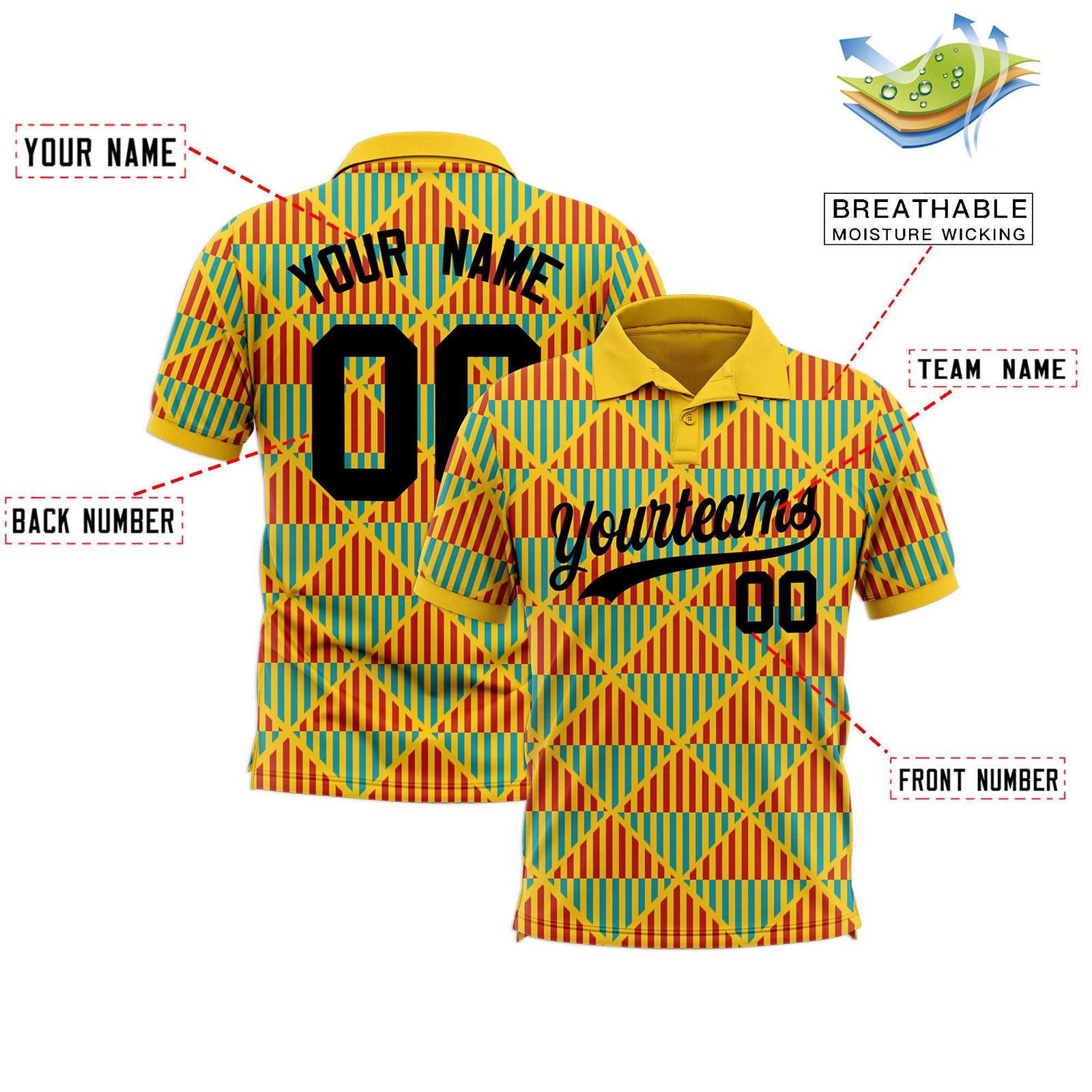 Custom Gold Lingge Sunshine Polo Shirts