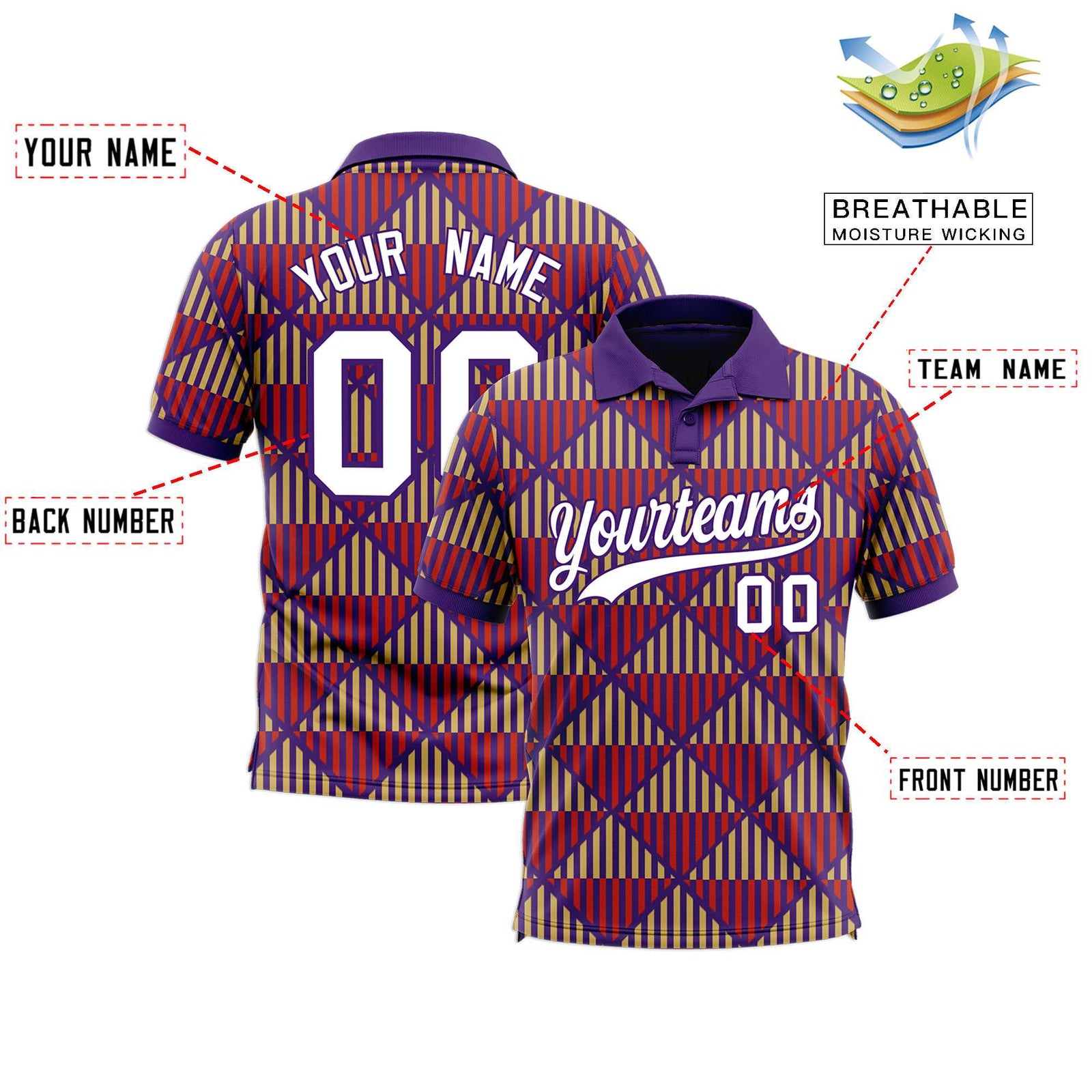 Custom Purple Lingge Sunshine Polo Shirts