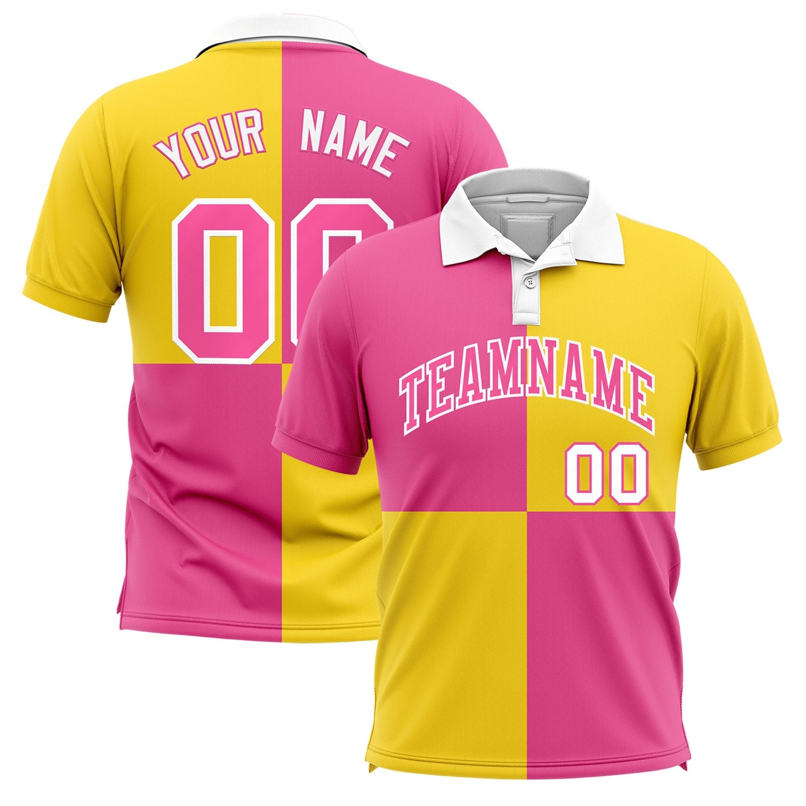 Custom Pink Gold Four Squares Design Performance Polo Shirt