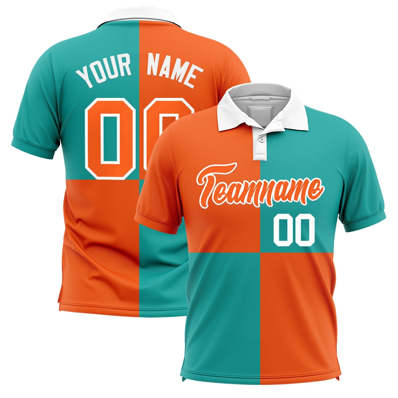 Custom Orange Aqua Four Squares Design Performance Polo Shirt
