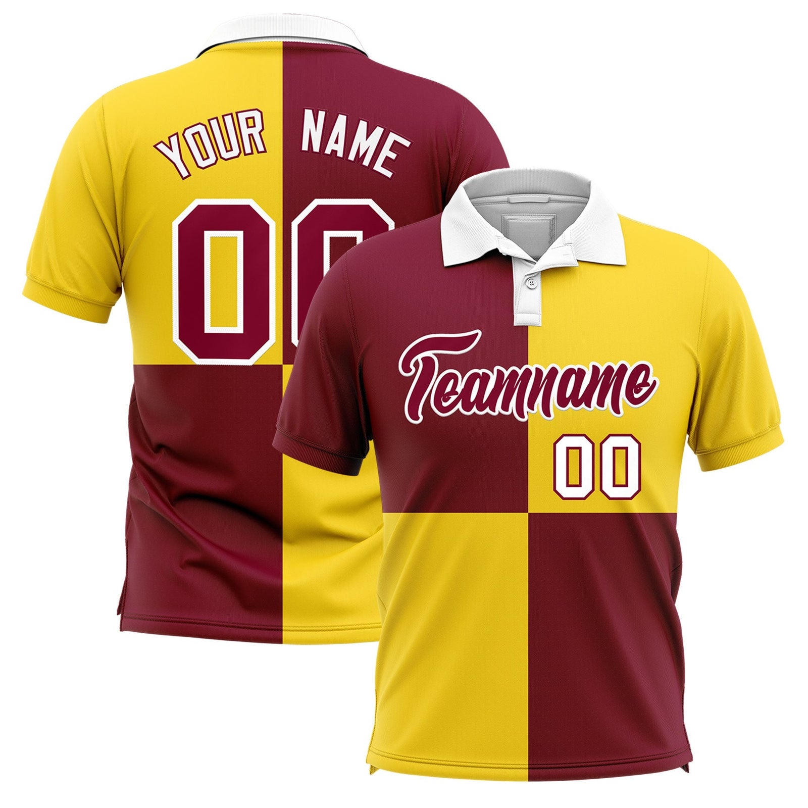 Custom Crimson Gold Four Squares Design Performance Polo Shirt