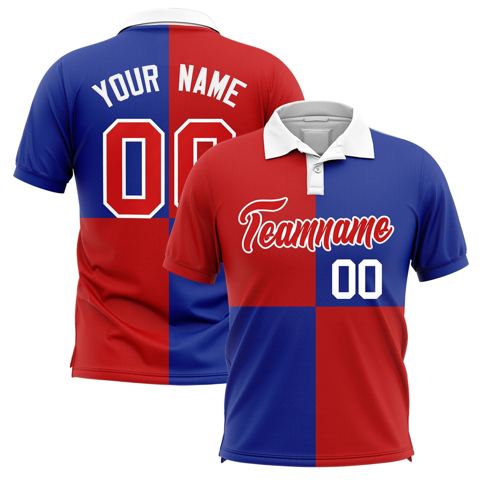 Custom Red Royal Four Squares Design Performance Polo Shirt