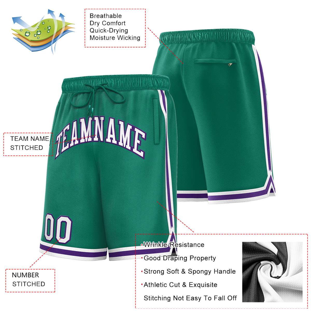 Custom Green White-Purple Sport Basketball Shorts