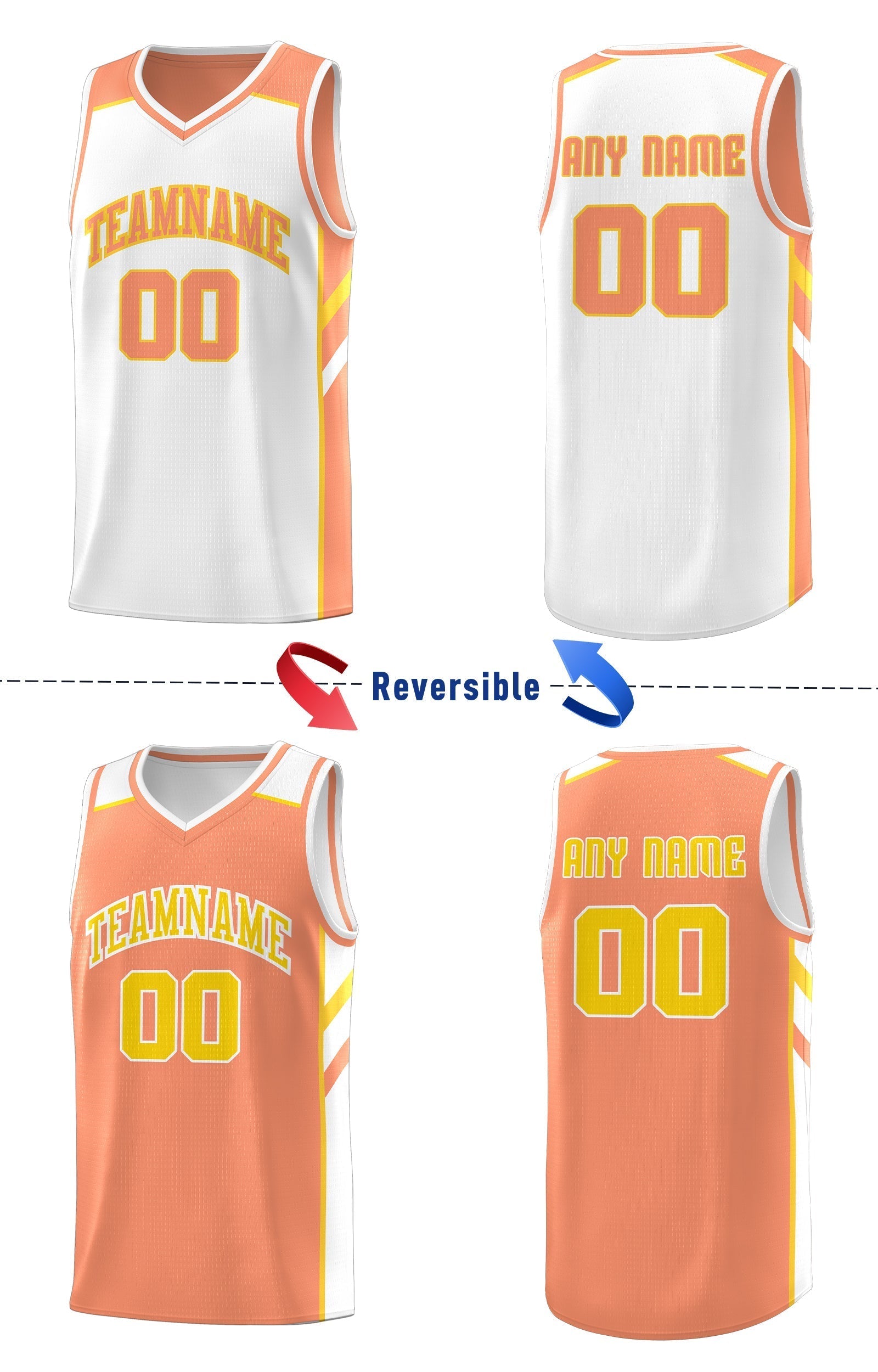 Custom Orange White Double Side Tops Men Casual Basketball Jersey