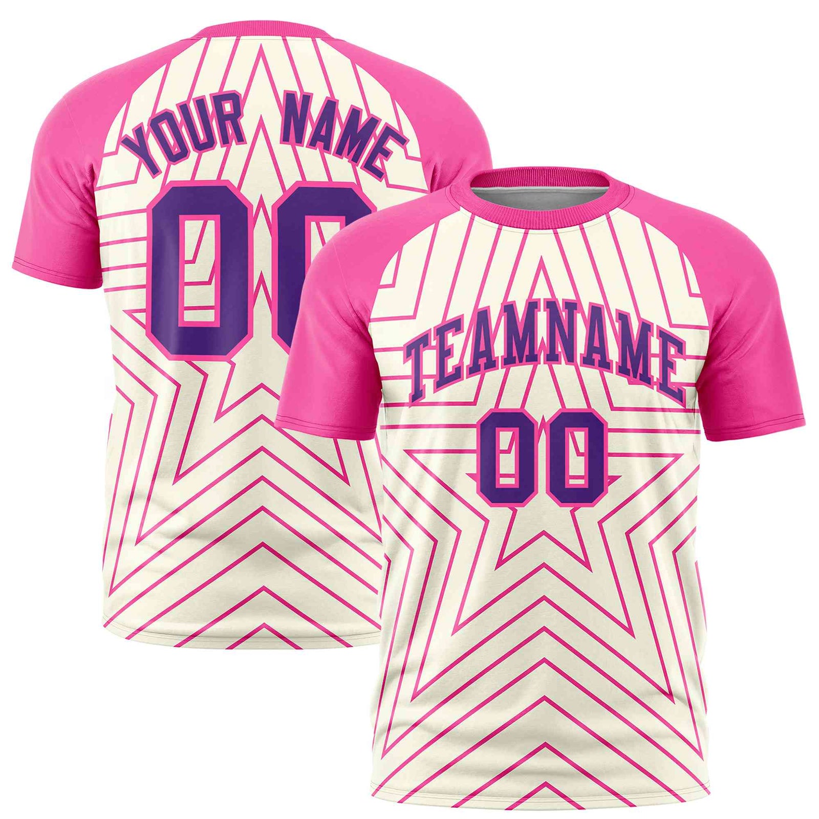 Custom Cream Pink Personalized Star Pattern Raglan Sleeves Performance T-Shirt