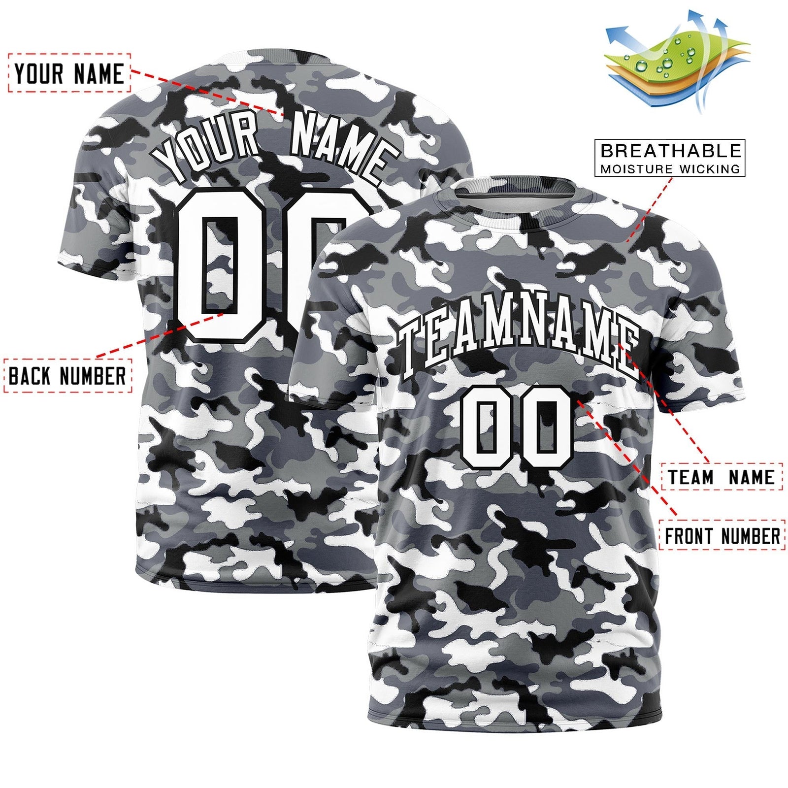 Custom Camo T-shirts Black White Jungle Camouflage Outdoor Shirts