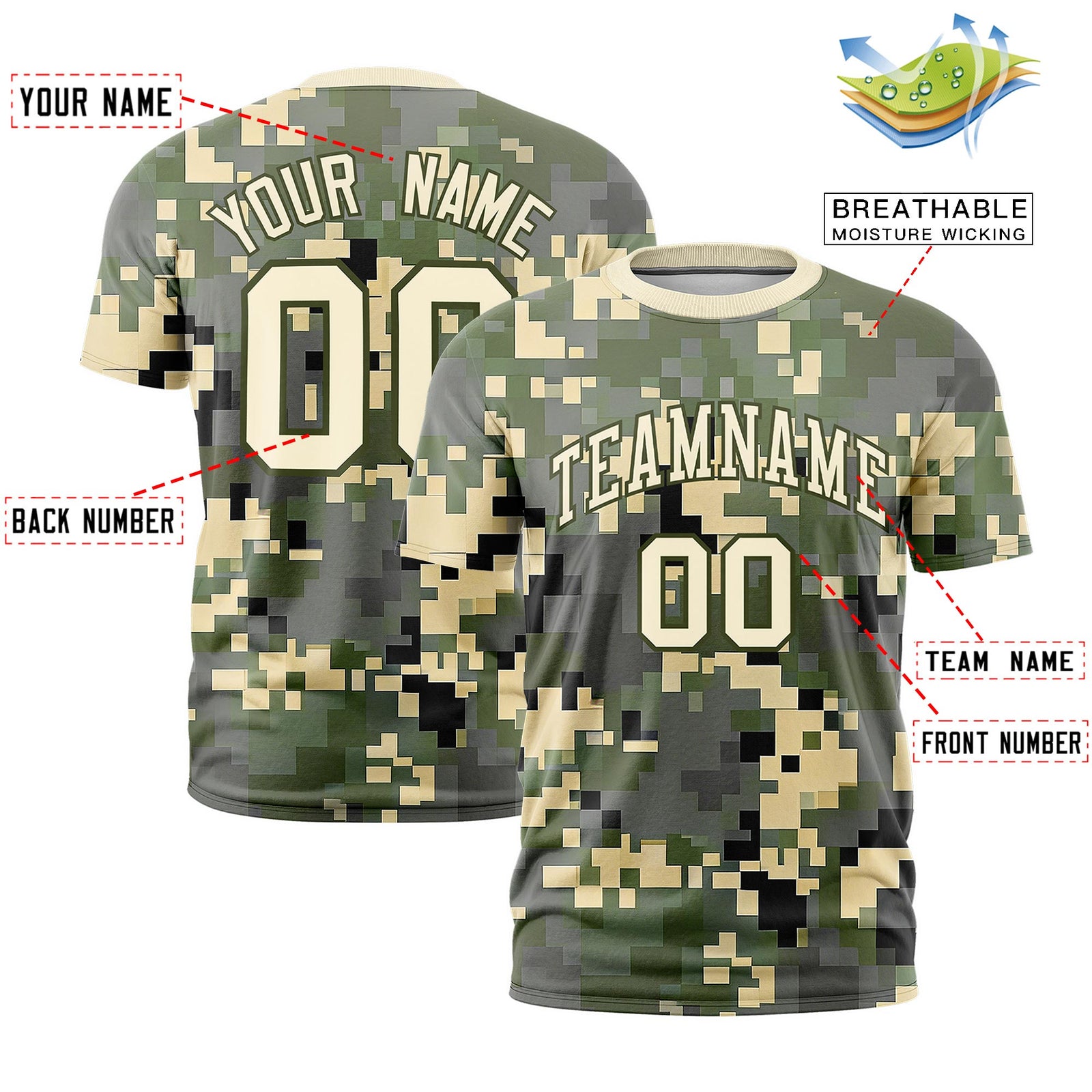 Custom Camo T-shirts Light Khaki Olive Jungle Camouflage Training Shirts
