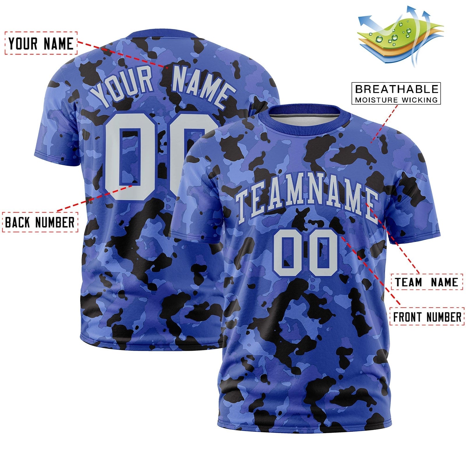 Custom Camo T-shirts Royal Blue Silver Jungle Camouflage Outdoor Shirts