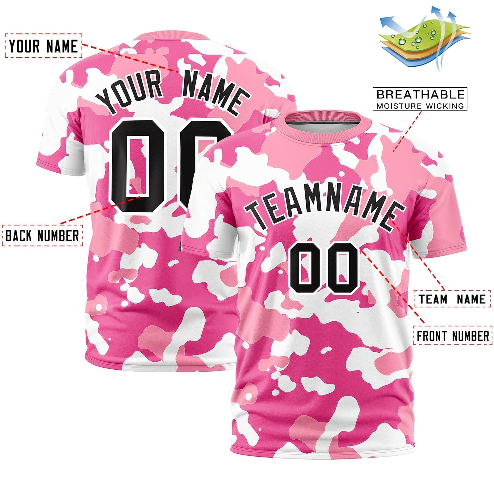 Custom Camo T-shirts Pink White Jungle Camouflage Training Shirts