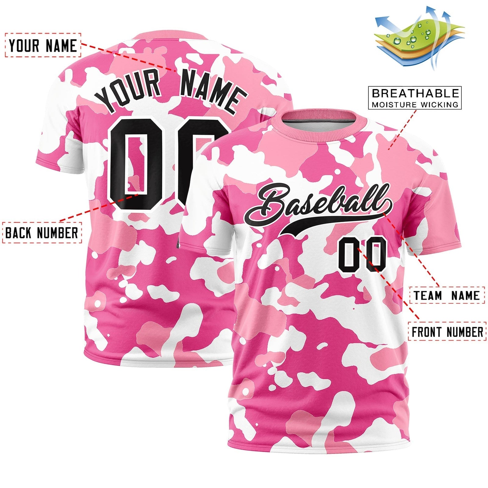 Custom Camo T-shirts Pink White Jungle Camouflage Training Shirts