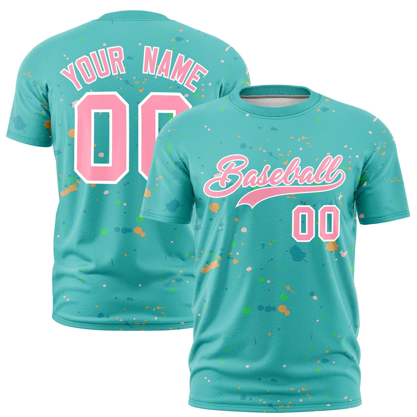 Custom Teal Light Pink White Spray Painting Graffiti Pattern Personalization T-shirt| KXKSHOP