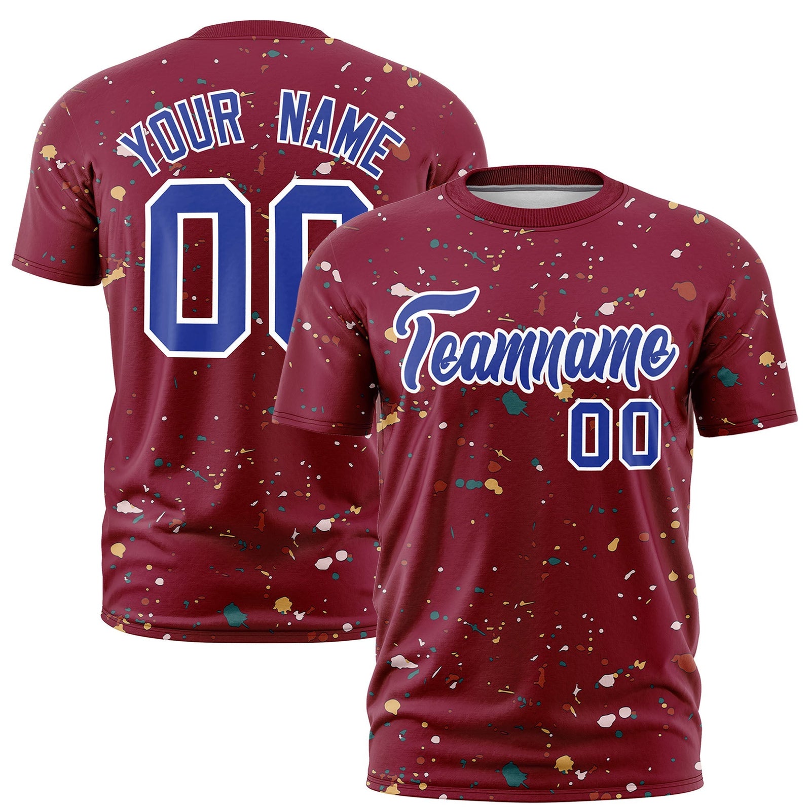 Custom Crimson Royal Blue White Spray Painting Graffiti Pattern Personalization T-shirt| KXKSHOP
