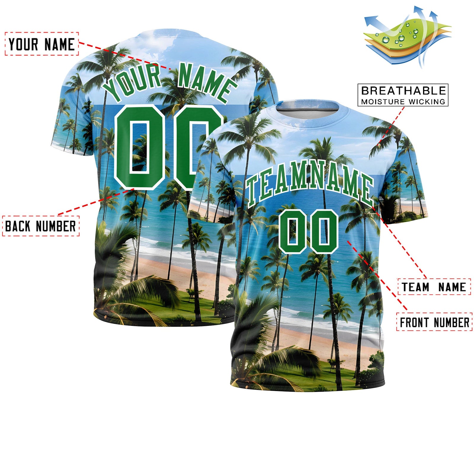 Custom Kelly Green White Graffiti Pattern Hawaiian Style T-shirt| KXKSHOP