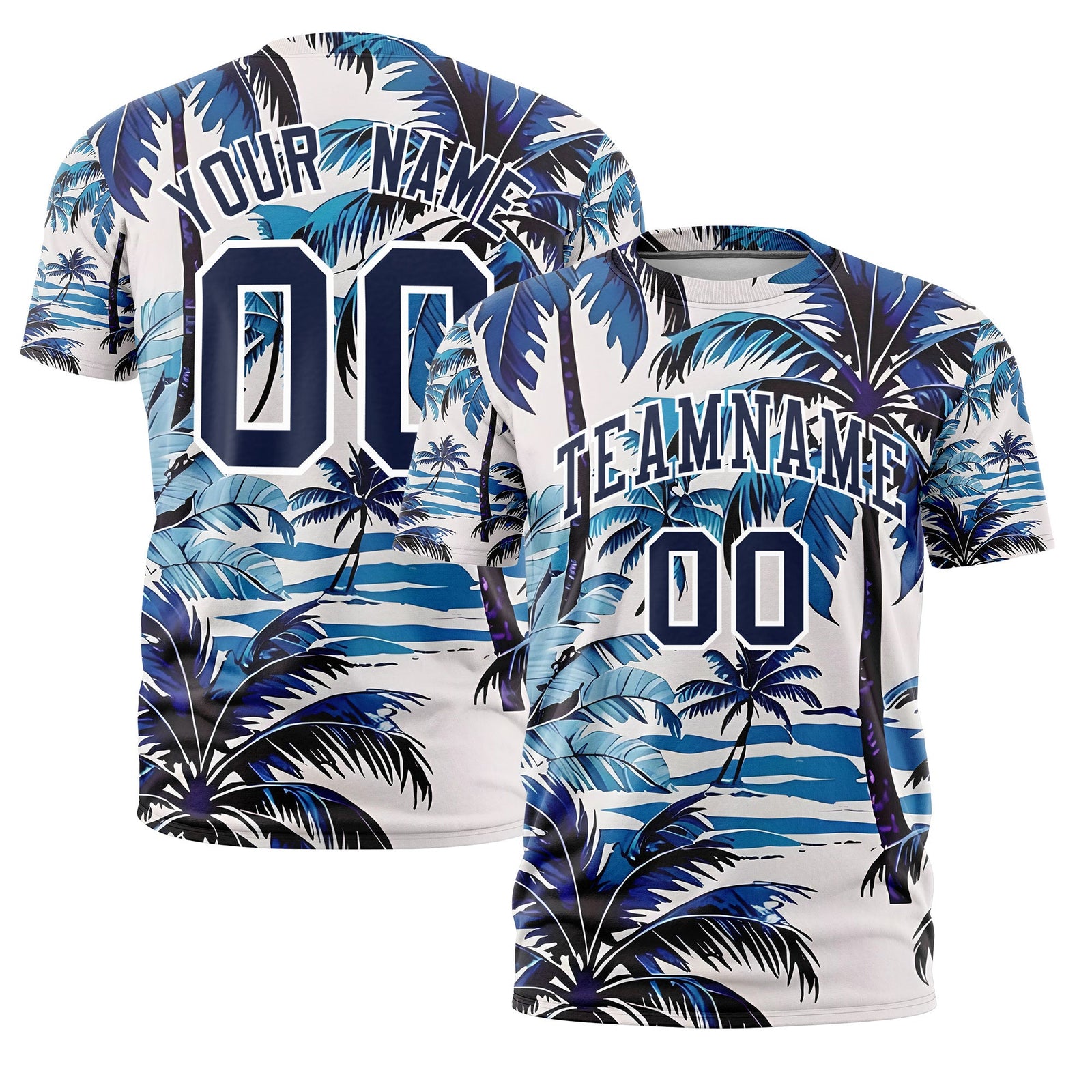 Custom Navy White Graffiti Pattern Hawaiian Style T-shirt| KXKSHOP
