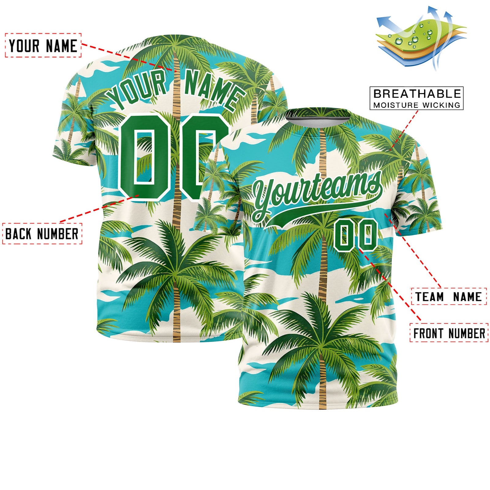 Custom Kelly Green White Graffiti Pattern Hawaiian Style T-shirt| KXKSHOP