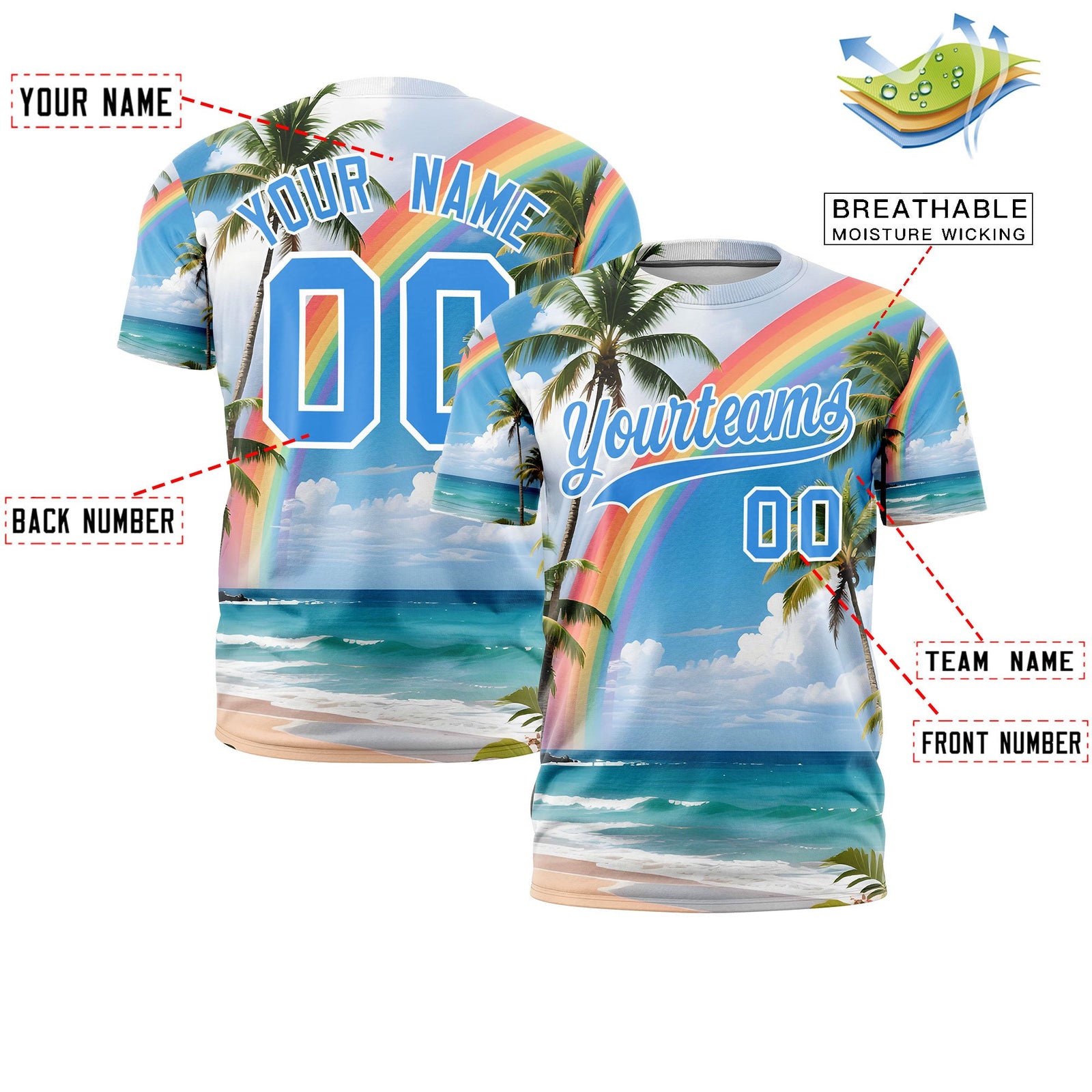 Custom Powder Blue White Graffiti Pattern Hawaiian Style T-shirt| KXKSHOP