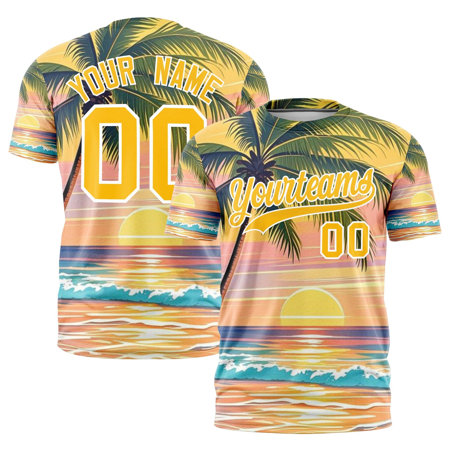 Custom Yellow White Graffiti Pattern Hawaiian Style T-shirt| KXKSHOP