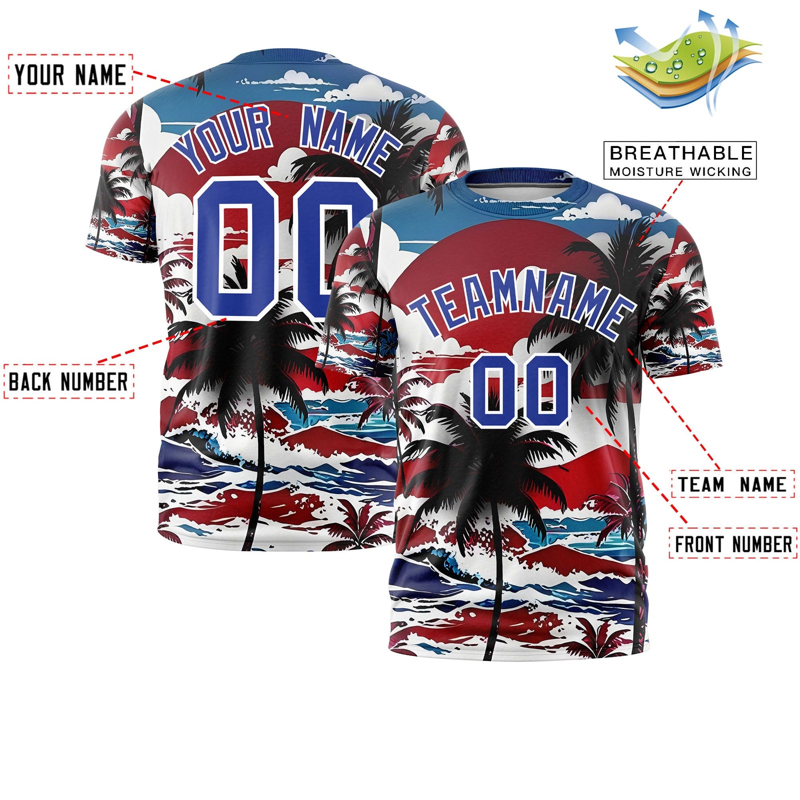 Custom Royal Blue White Graffiti Pattern Hawaiian Style T-shirt| KXKSHOP