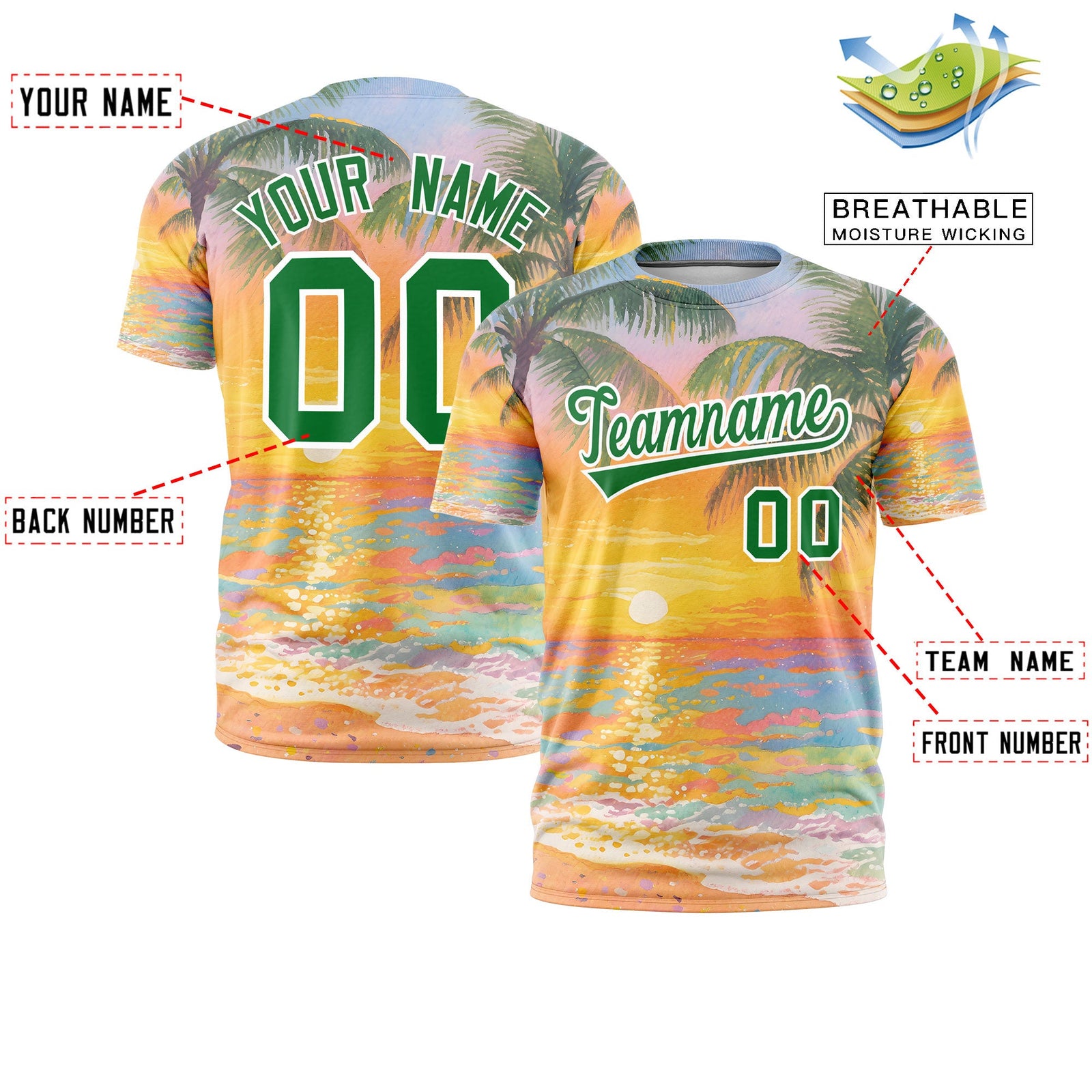 Custom Kelly Green White Graffiti Pattern Hawaiian Style T-shirt| KXKSHOP