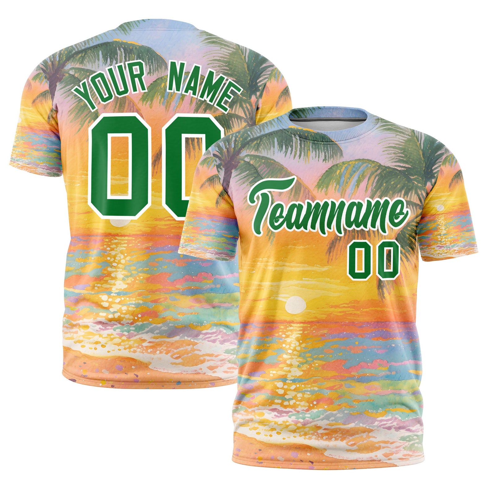 Custom Kelly Green White Graffiti Pattern Hawaiian Style T-shirt| KXKSHOP