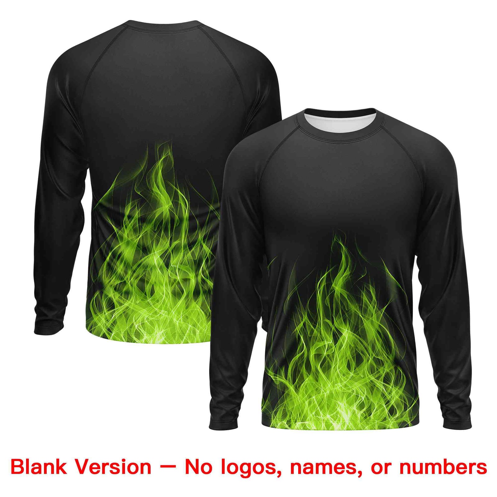 Custom Black Neon Green Colorful Flame Pattern Long Sleeve Performance T-Shirt| KXKSHOP