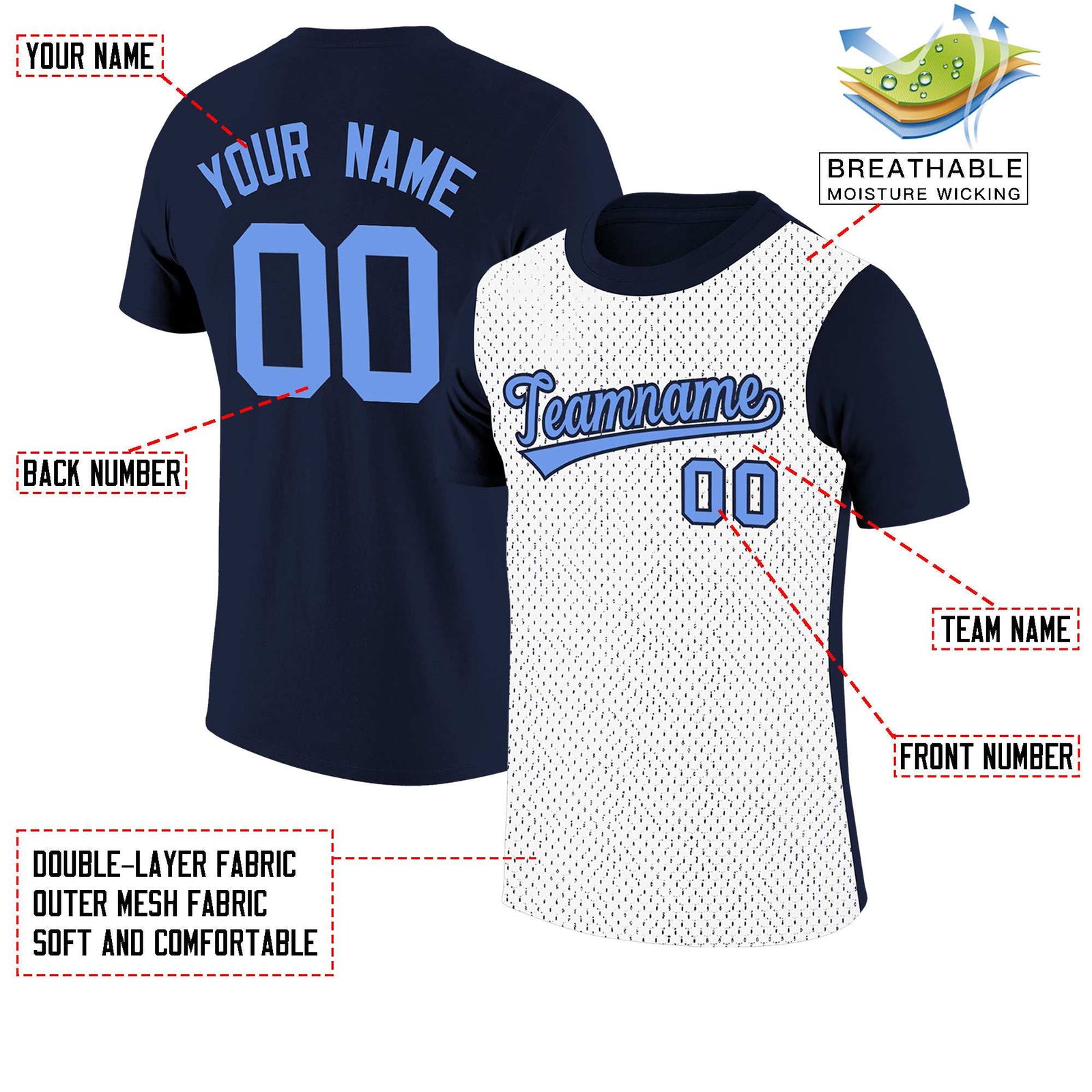 Custom Navy White Mesh Two Tone T-Shirt