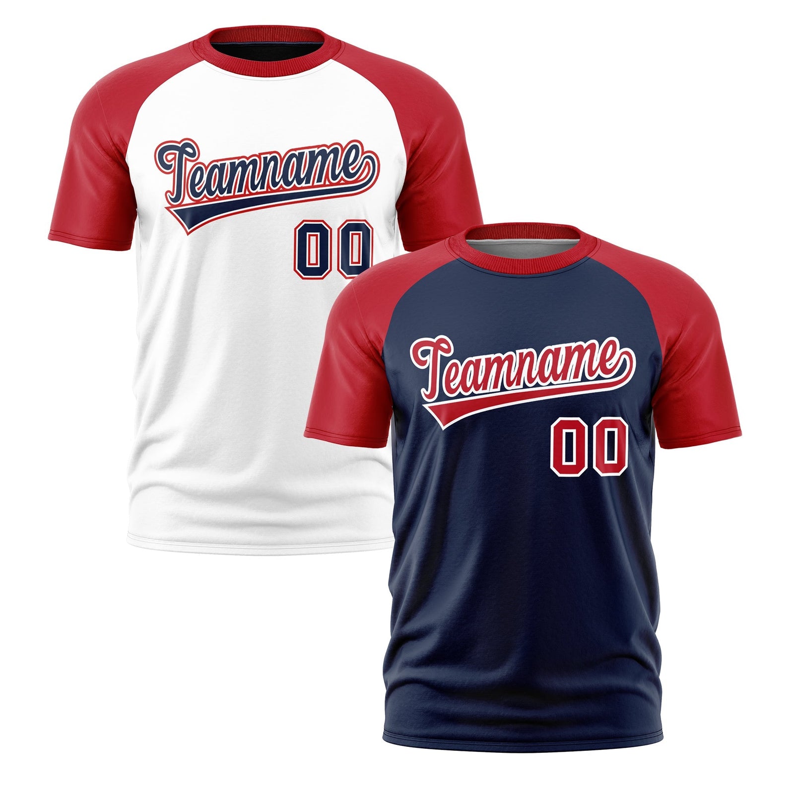 Custom Navy Red White Reversible Raglan Sleeves Moisture-Wicking T-shirt| KXKSHOP