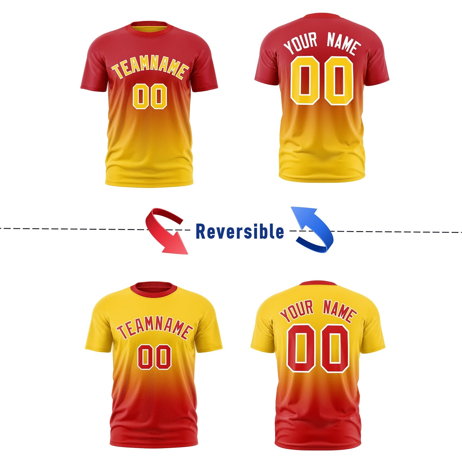 Custom Red Gold Gradient Fashion Reversible Quick Dry T-shirt| KXKSHOP