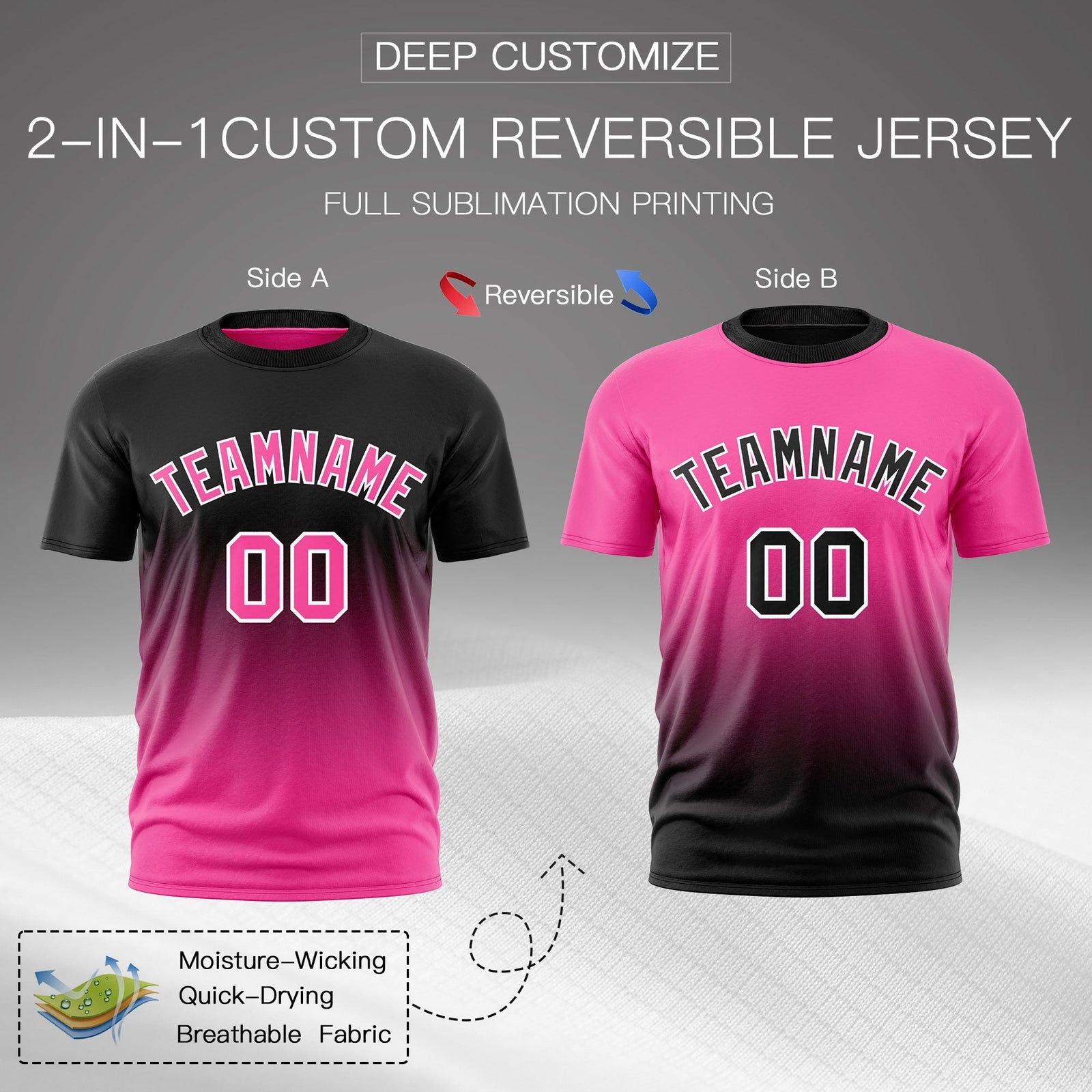 Custom Pink Black Gradient Fashion Reversible Quick Dry T-shirt| KXKSHOP