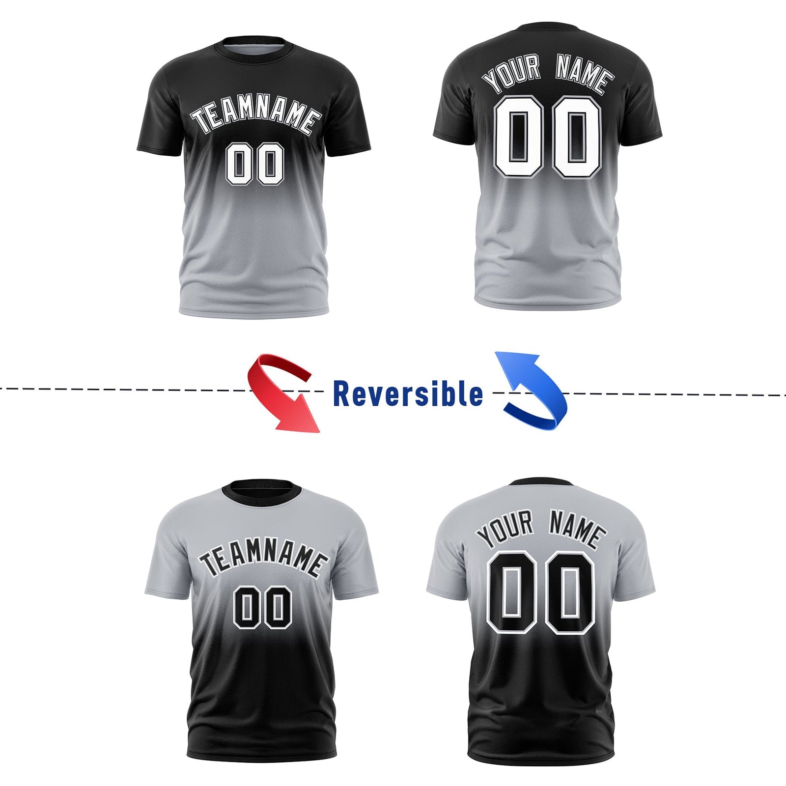 Custom Silver Black Gradient Fashion Reversible Quick Dry T-shirt| KXKSHOP