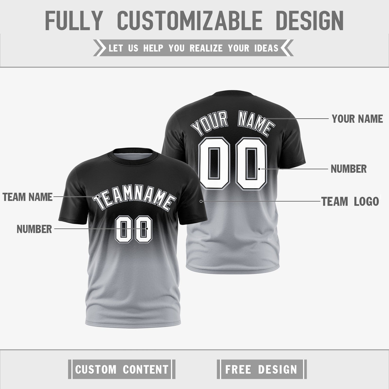 Custom Silver Black Gradient Fashion Reversible Quick Dry T-shirt| KXKSHOP