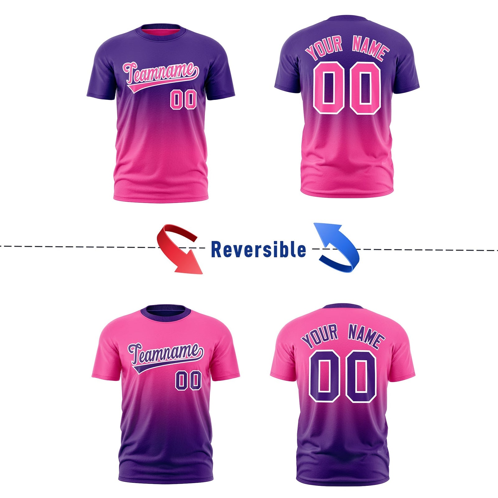 Custom Purple Pink Gradient Fashion Reversible Lightweight T-shirt| KXKSHOP