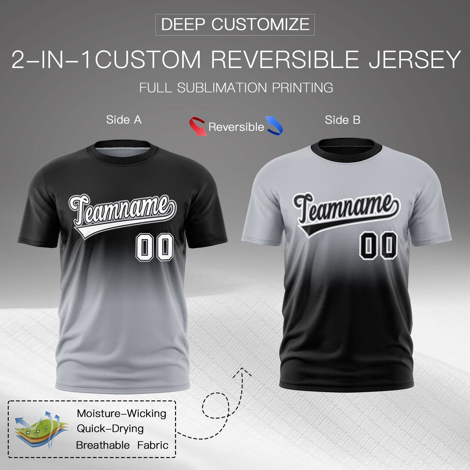 Custom Silver Black Gradient Fashion Reversible Quick Dry T-shirt| KXKSHOP