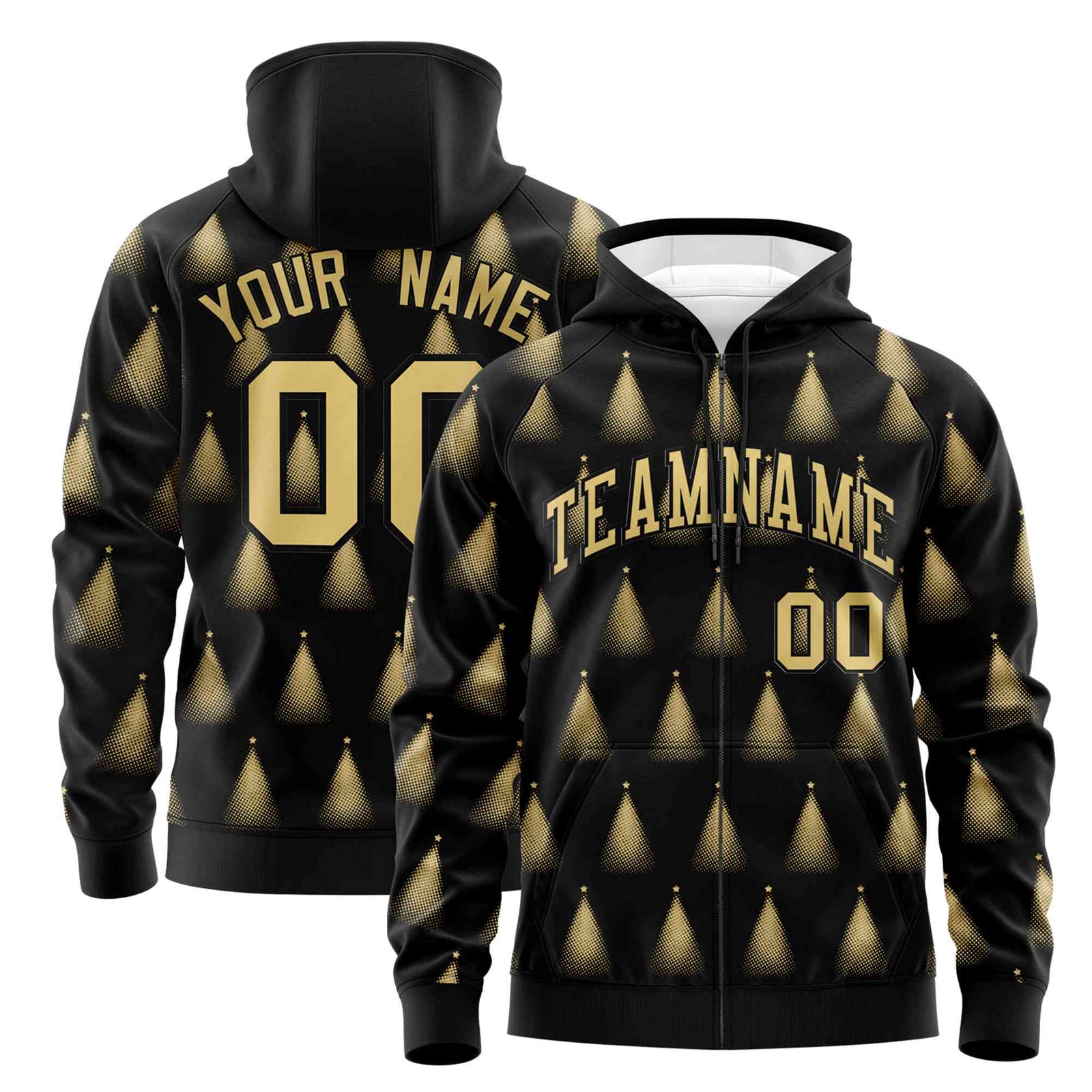 Custom Black Khaki Christmas Graffiti Pattern Athletic Full-Zip Hoodie