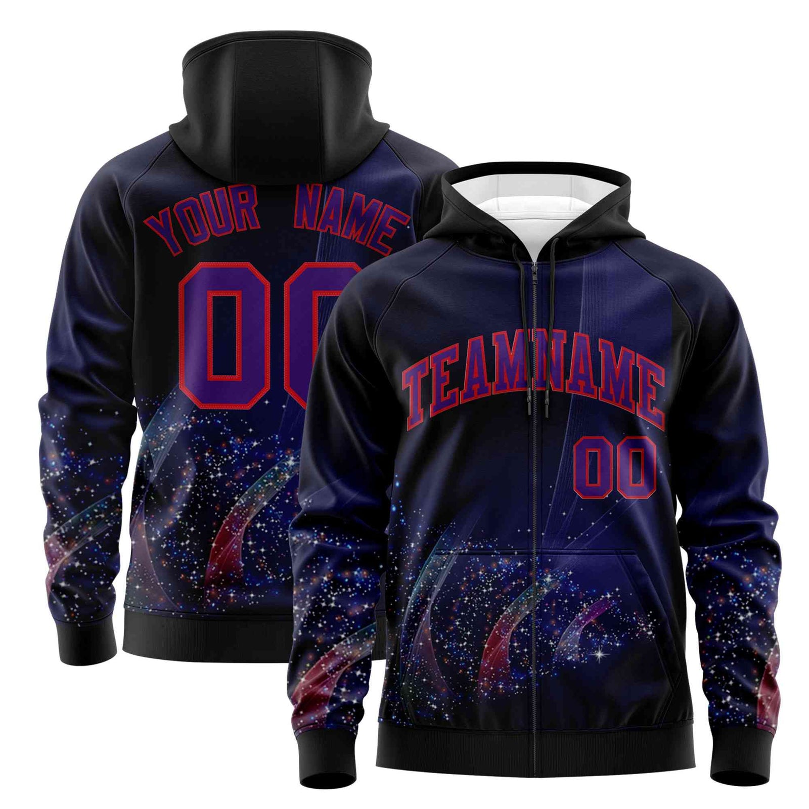 Custom Black Red Christmas Graffiti Pattern Athletic Full-Zip Hoodie