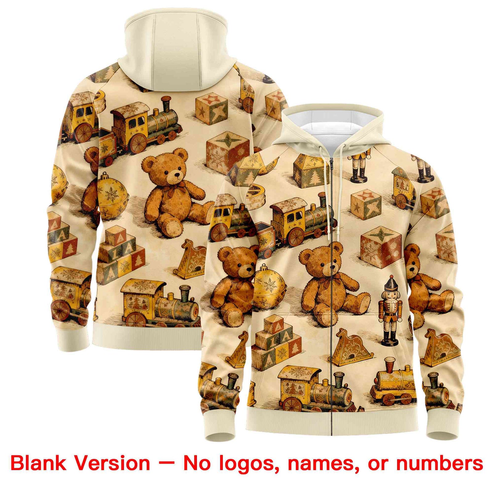Custom Cream Light Brown Christmas Graffiti Pattern Athletic Full-Zip Hoodie| KXKSHOP