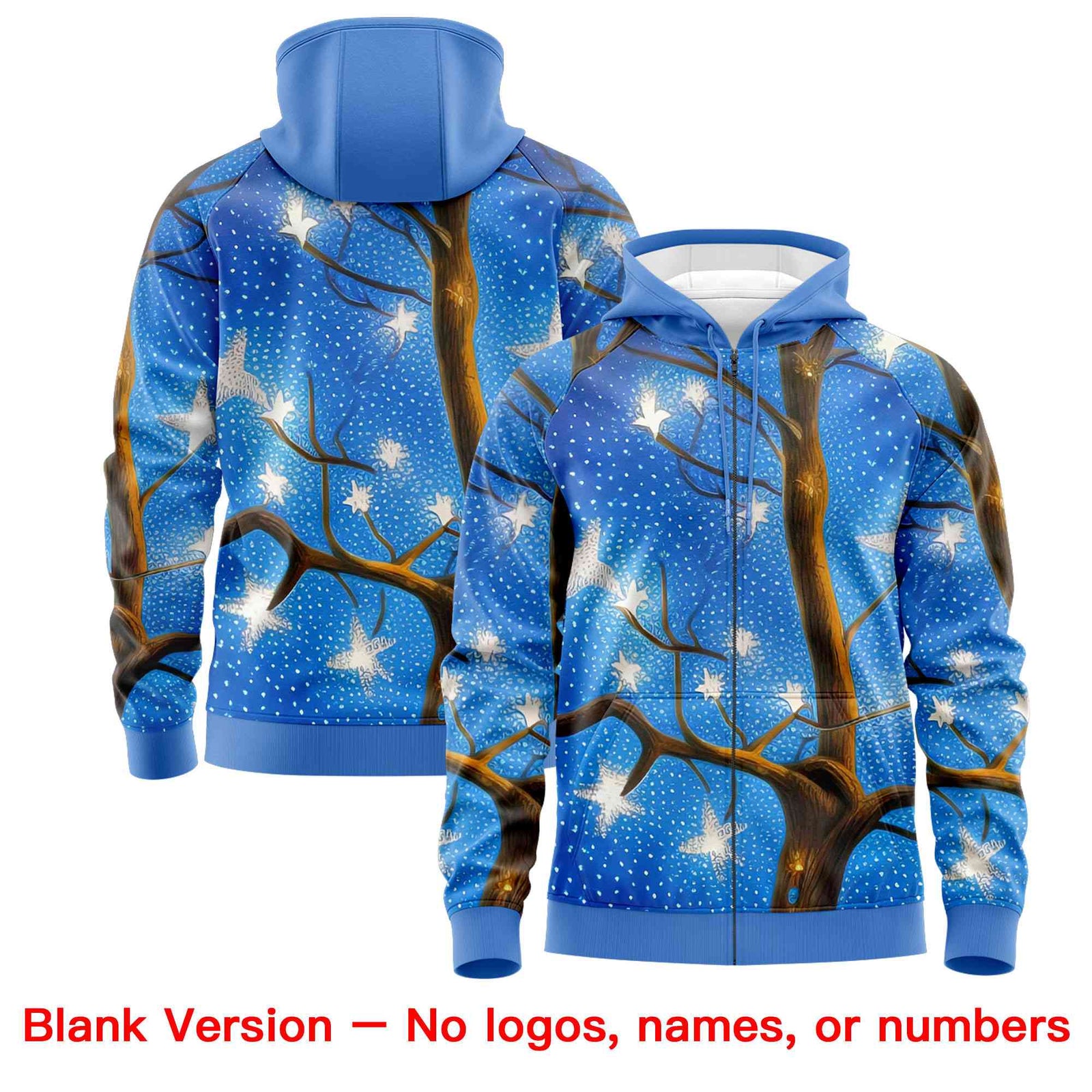 Custom Powder Blue Light Brown Christmas Graffiti Pattern Athletic Full-Zip Hoodie| KXKSHOP