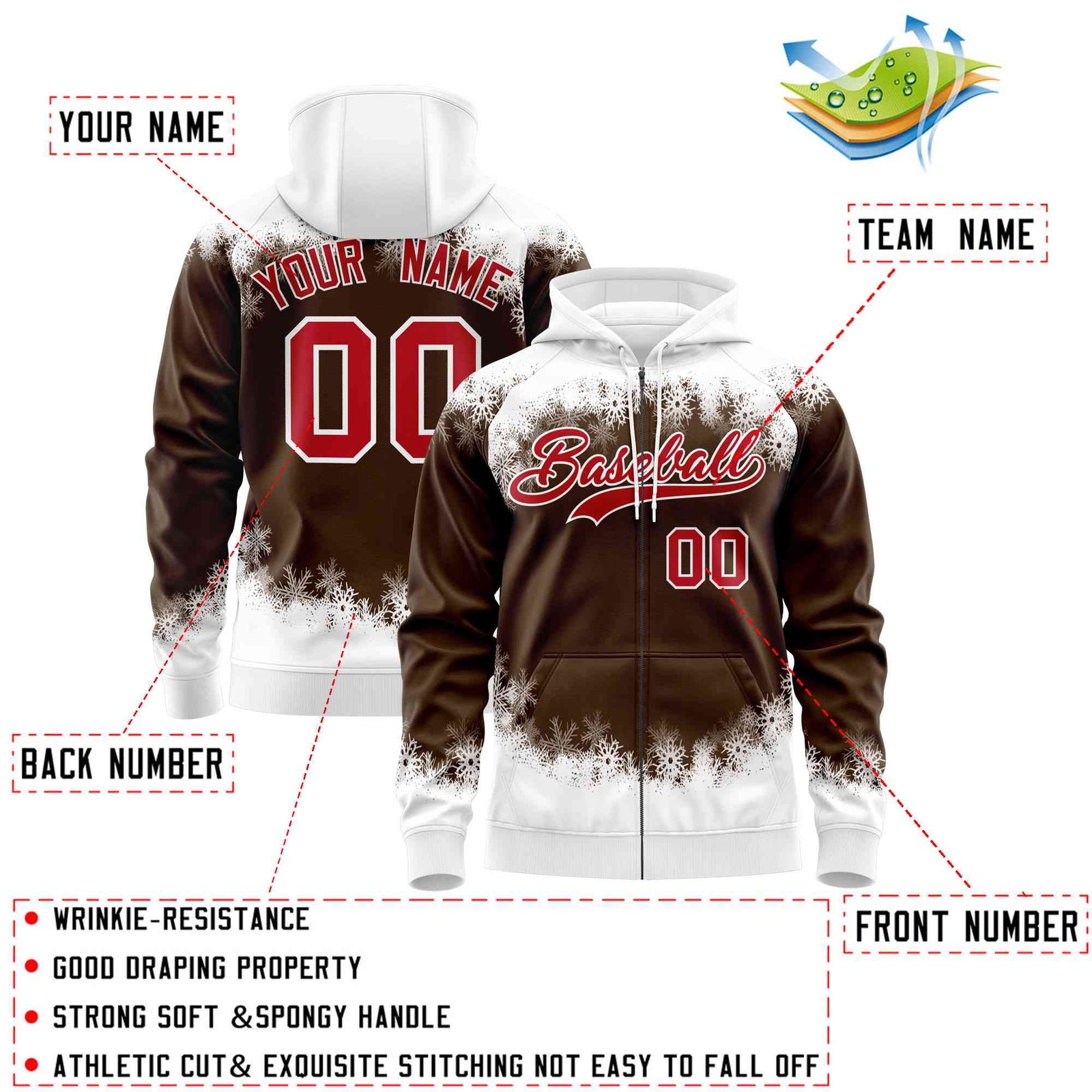 Custom Light Brown White Christmas Graffiti Pattern Athletic Full-Zip Hoodie