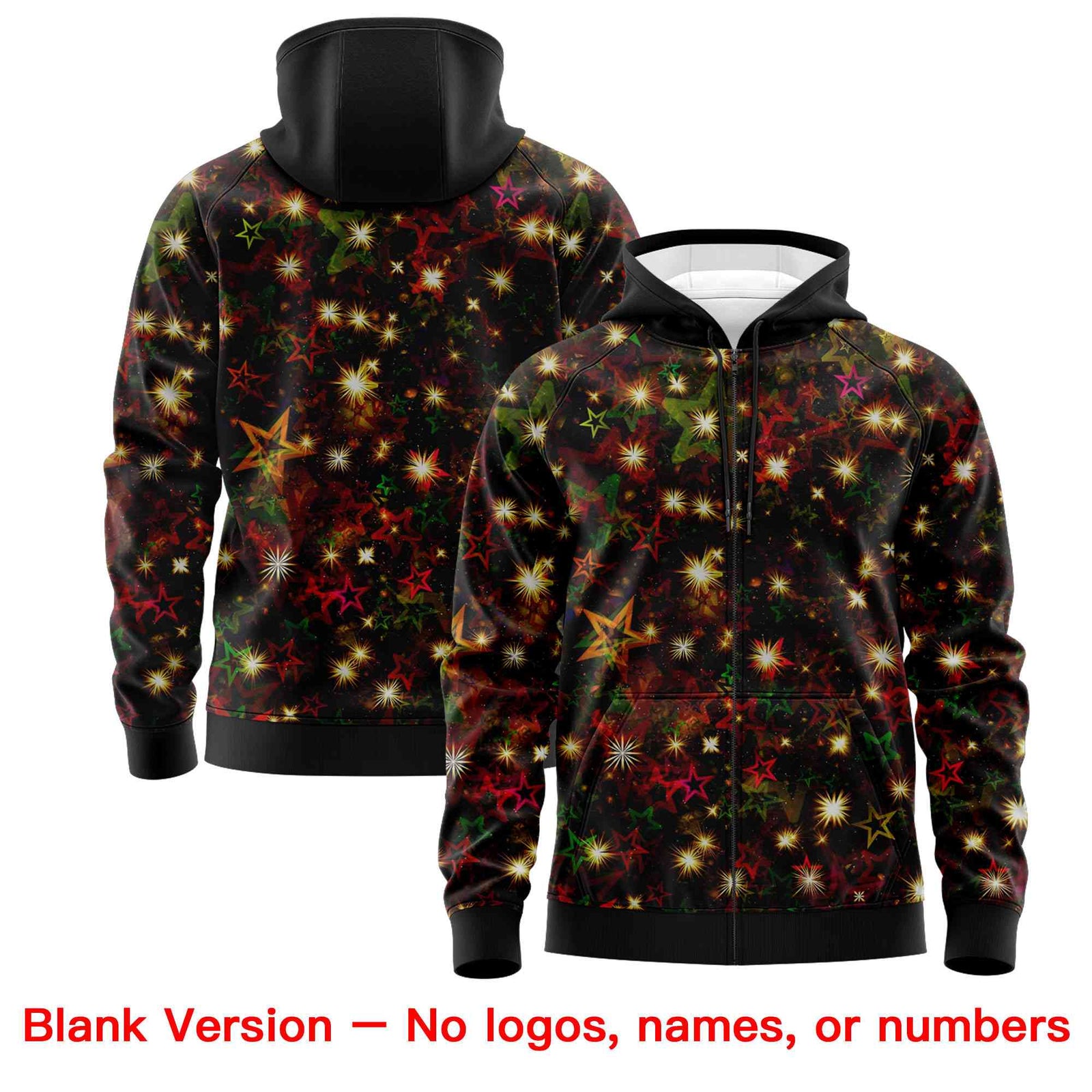 Custom Black Red Christmas Graffiti Pattern Athletic Full-Zip Hoodie
