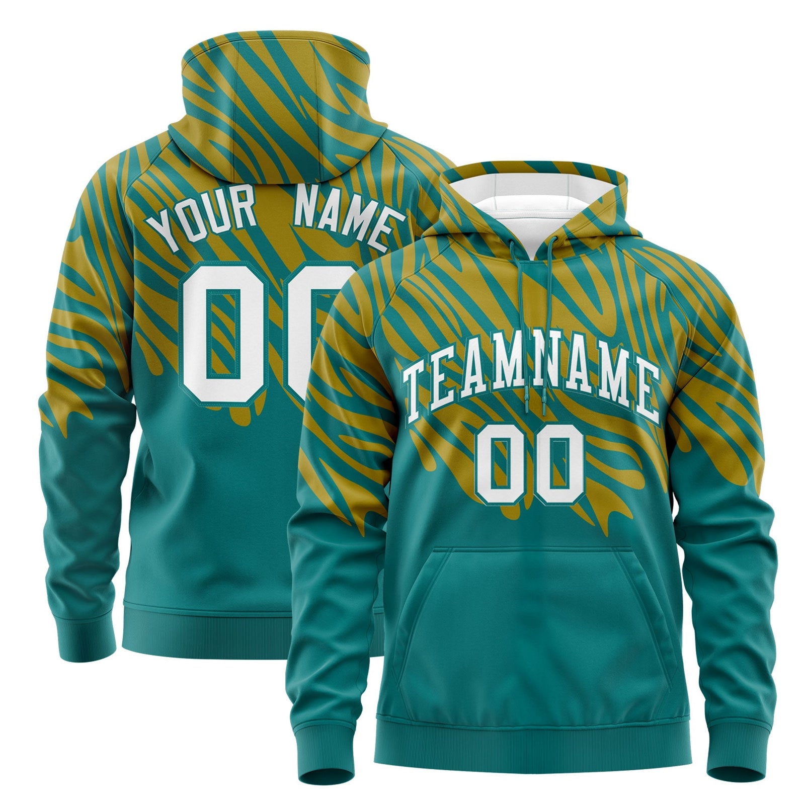 Custom Teal Old Gold Leopard Print Pullover Sweatshirt Hoodie| KXKSHOP